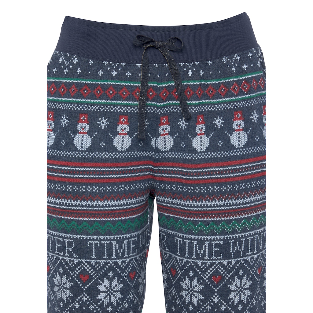 LASCANA Pyjama, (2 tlg.), mit winterlichem Druck