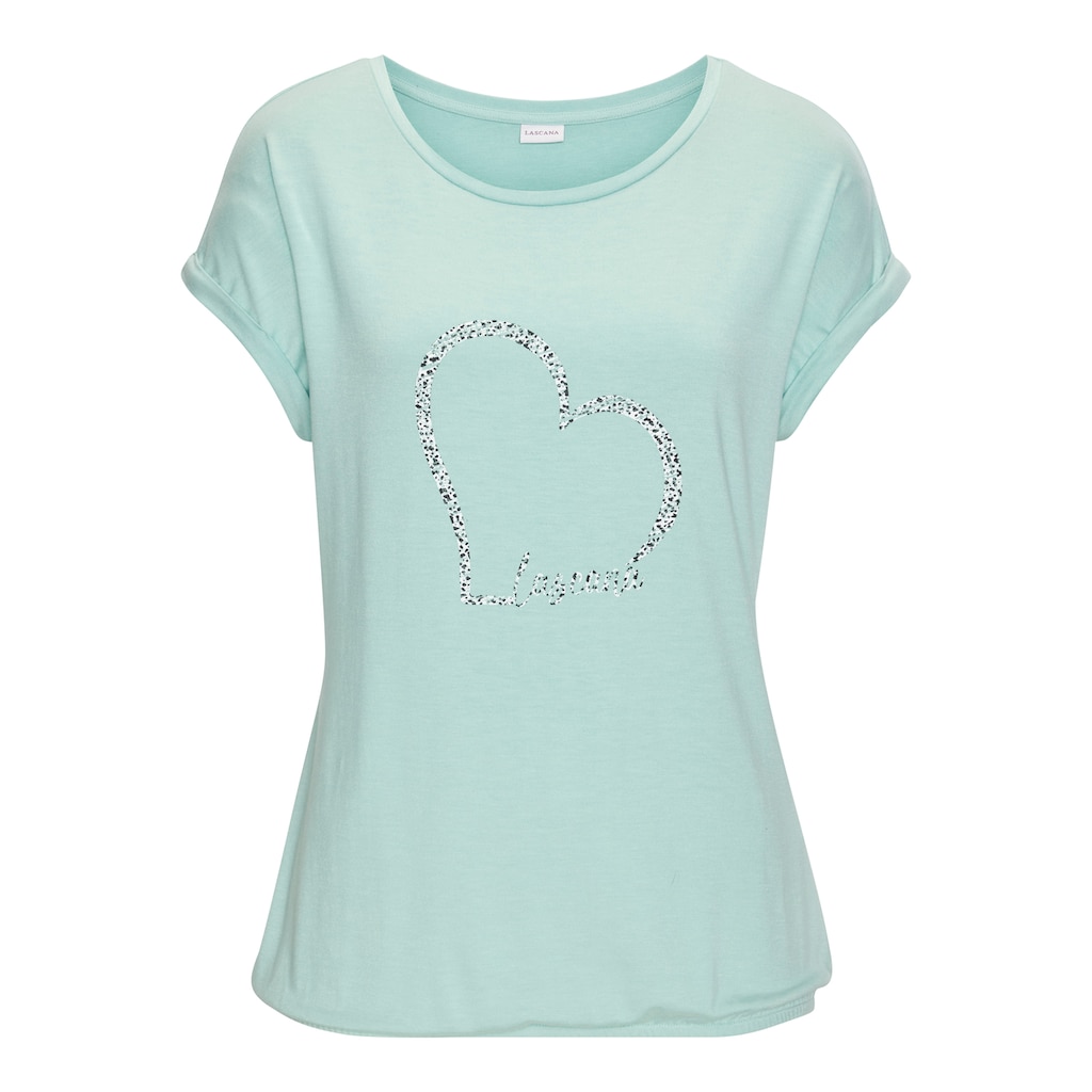 LASCANA Kurzarmshirt »mit Lascana Herz Print«, aus weichem Viskose-Stretch