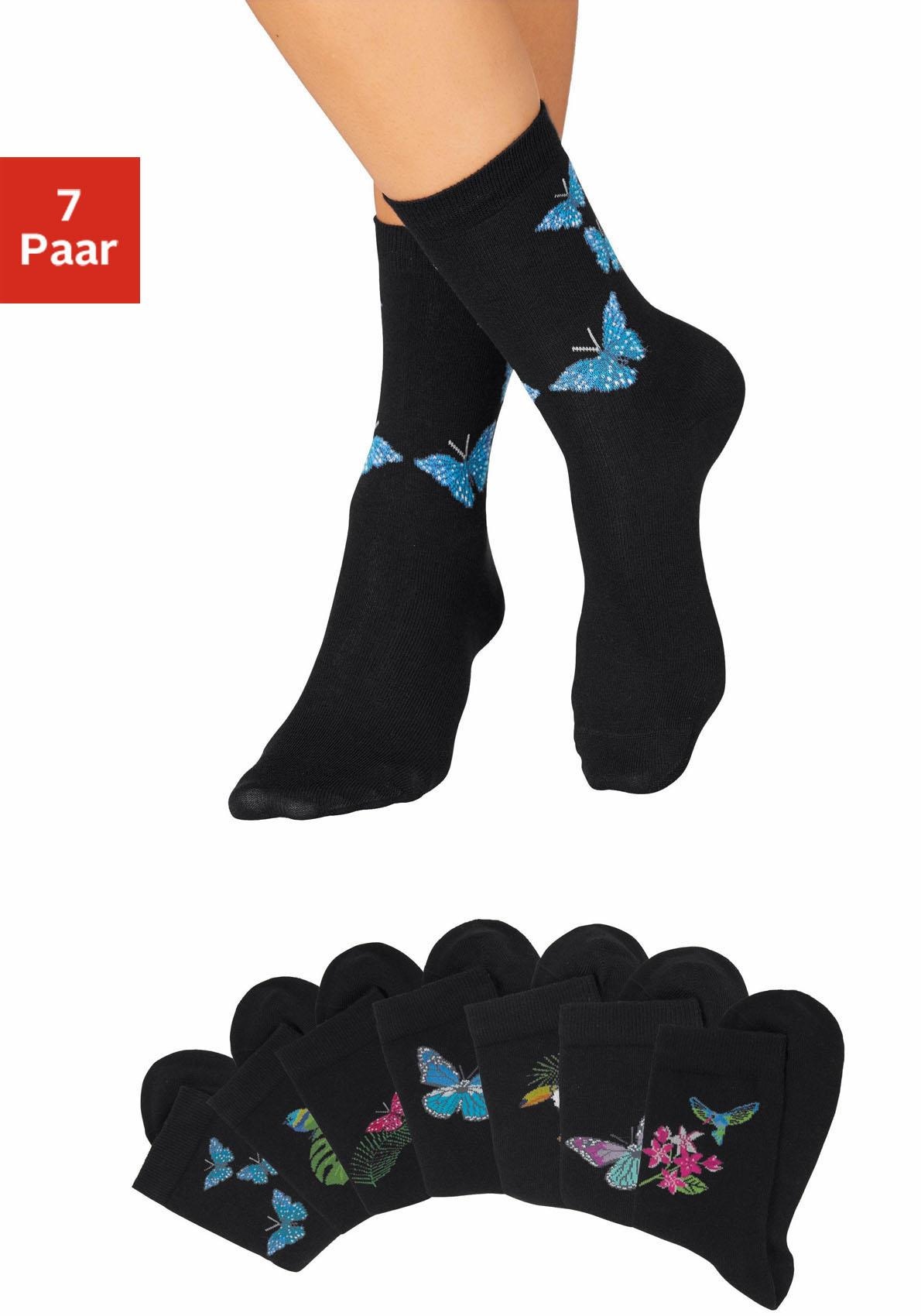 H.I.S Socken Packung, 7 Stk. tlg. mit Schmetterlings- und Vogelmotiven