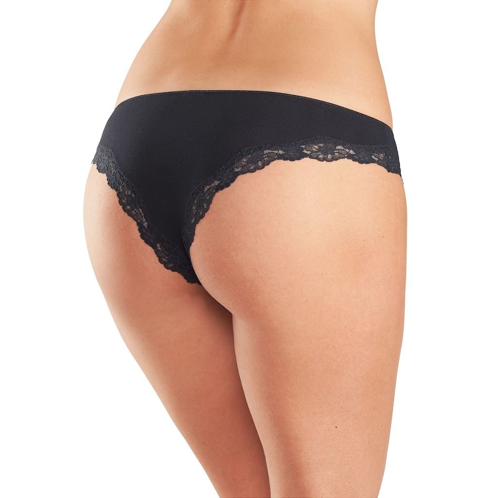 LASCANA Brasilslip, (3er-Pack), aus elastischer Baumwolle mit zarter Spitze