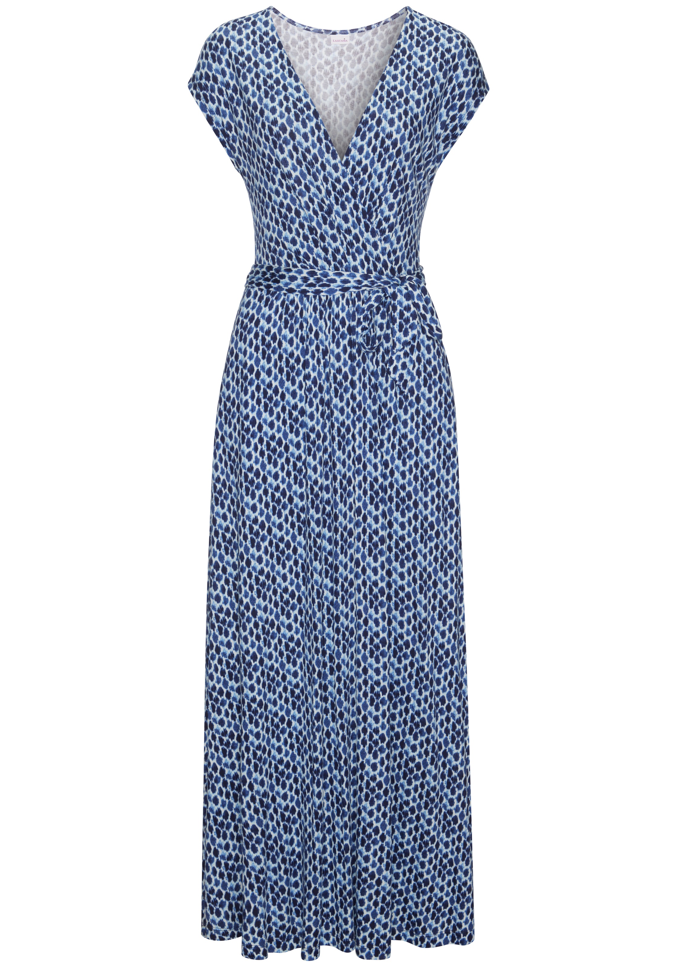 LASCANA Maxikleid "mit Gummizug in der Taille und Bindegürtel, Alloverdruck" Eingrifftaschen Langes Sommerkleid, Strandkleid, Viskosekleid, elegantes Druckkleid