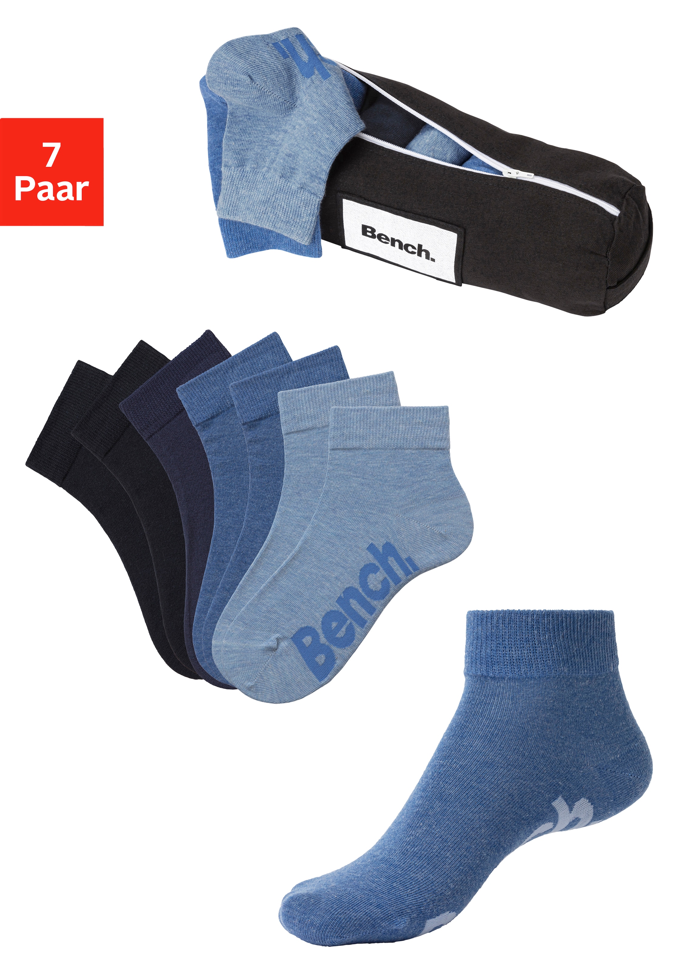 Bench. Kurzsocken Federtasche, 7 Stk. tlg. in ansprechendem Mäppchen mit Reissverschluss