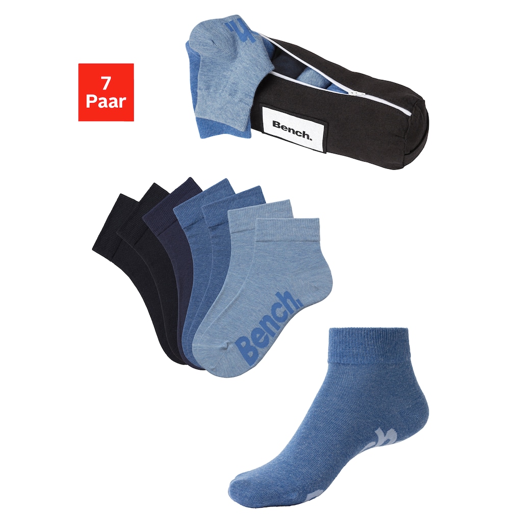 Bench. Kurzsocken, (Federtasche, 7 Paar), in ansprechendem Mäppchen mit Reissverschluss
