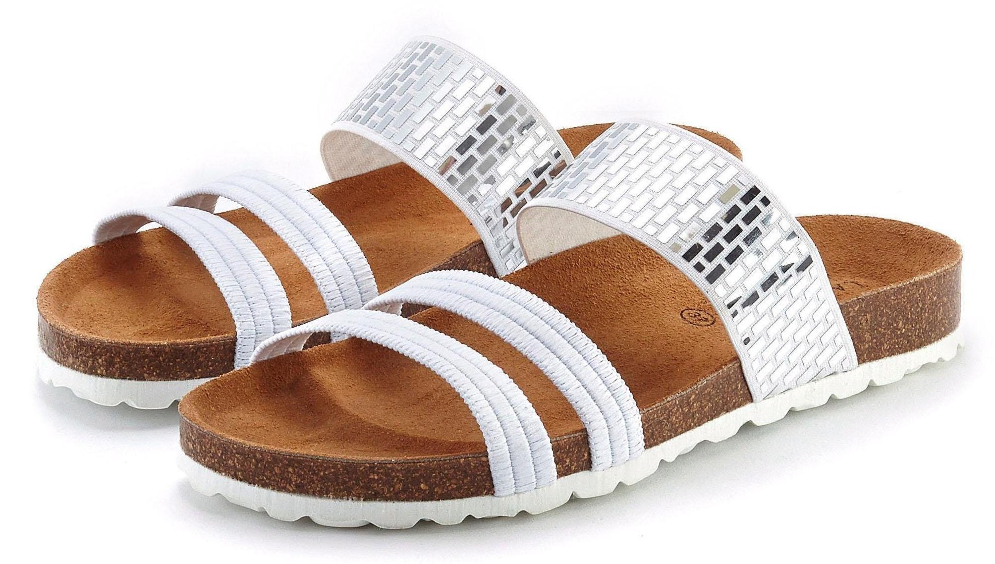 LASCANA Pantolette »Mule, Sandale, offener Schuh,« mit Komfortkorkfussbett aus Leder und elastischen Riemchen