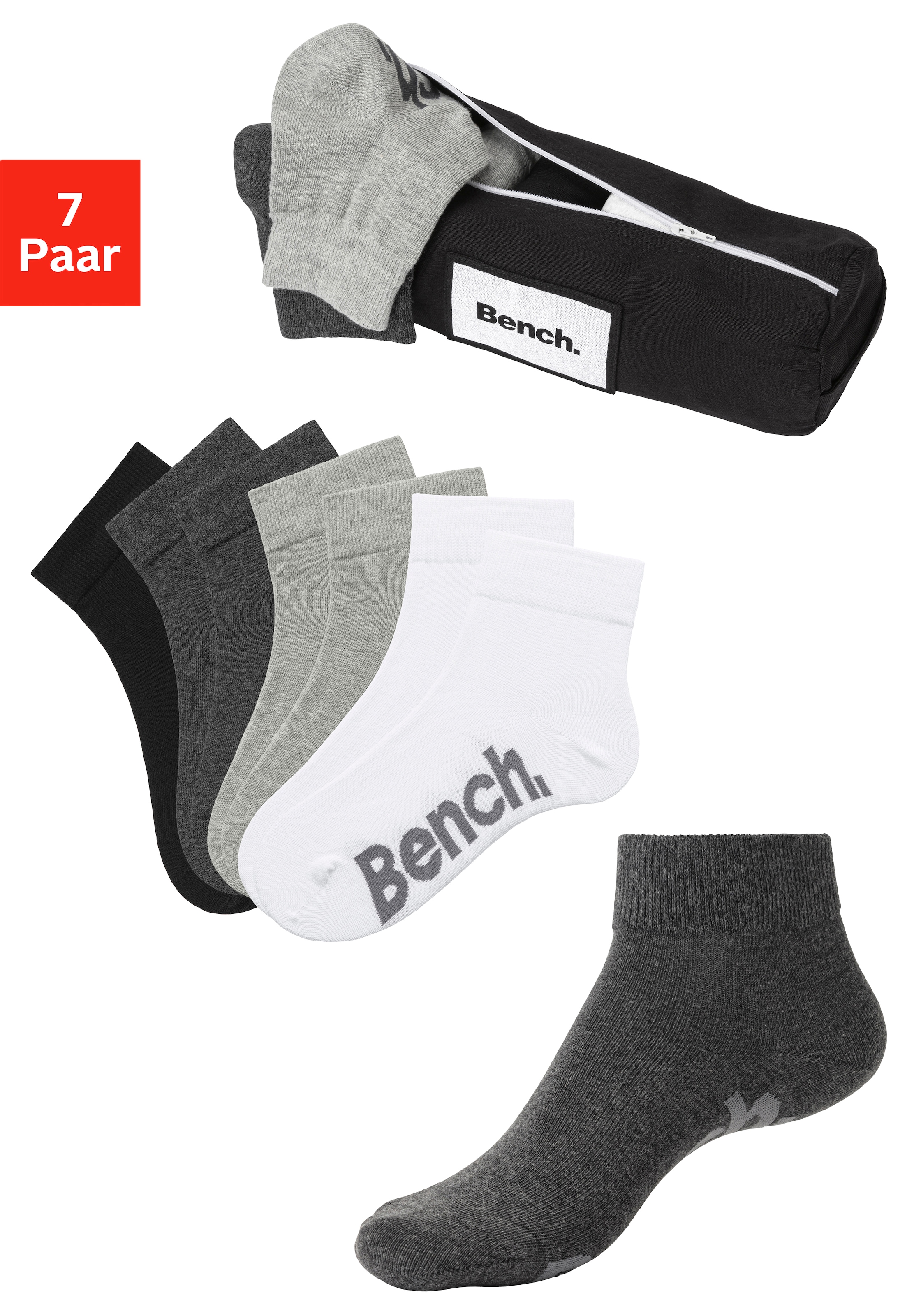 Bench. Kurzsocken Federtasche, 7 Stk. tlg. in ansprechendem Mäppchen mit Reissverschluss