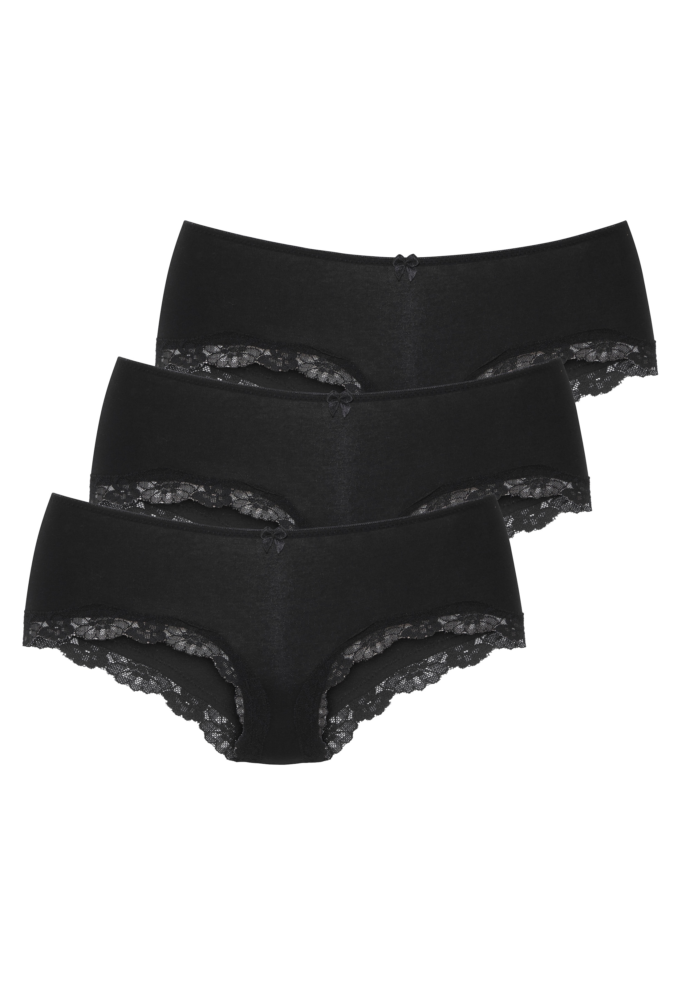 LASCANA Panty pack de 3,  en coton élastique avec dentelle délicate
