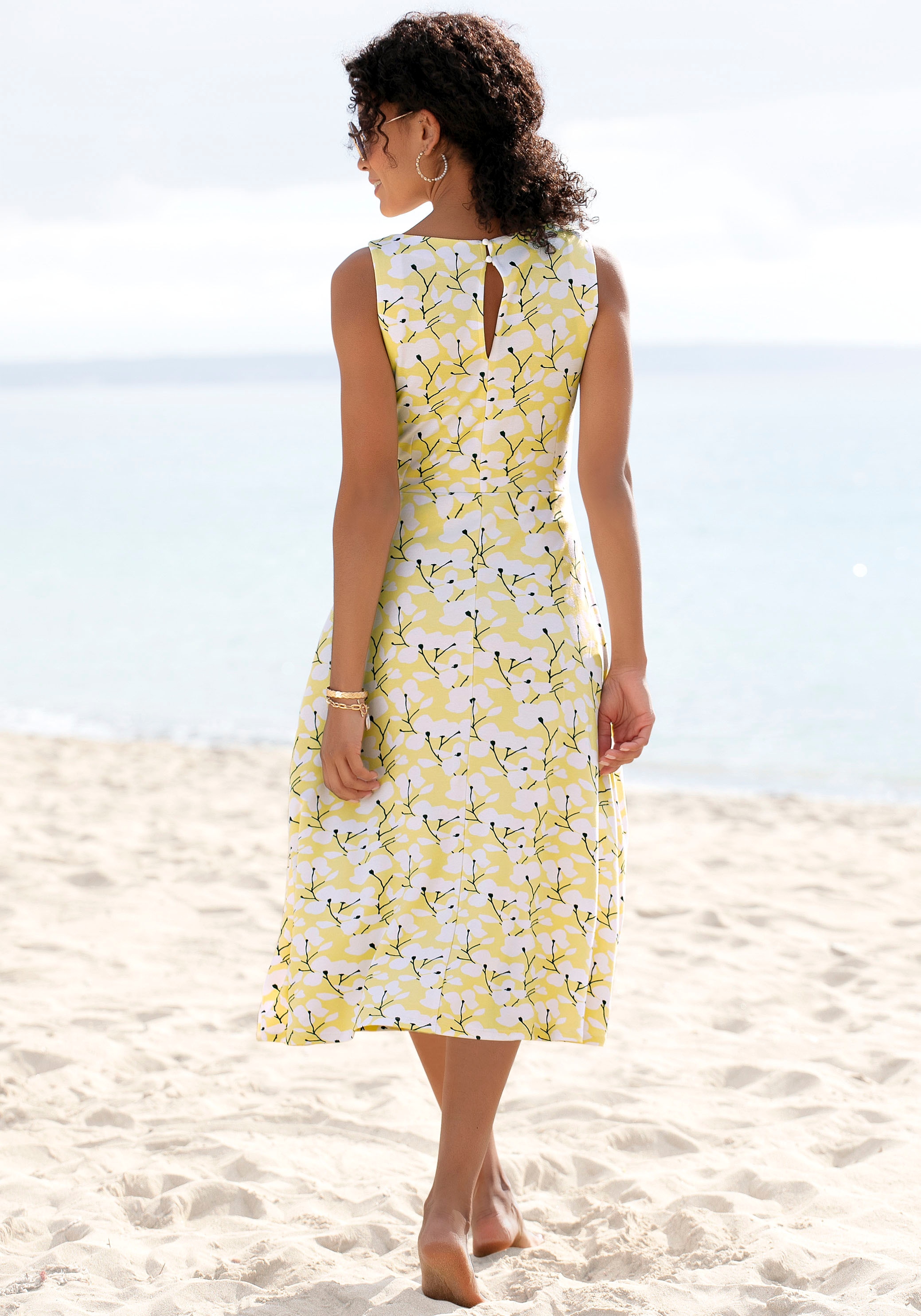 Beachtime by Lascana Robe midi »mit ausgestelltem Rockteil mit Blumendruck, Jerseykleid« Sans poches robe d'été élégante, robe imprimée, robe trapèze, casual-chic