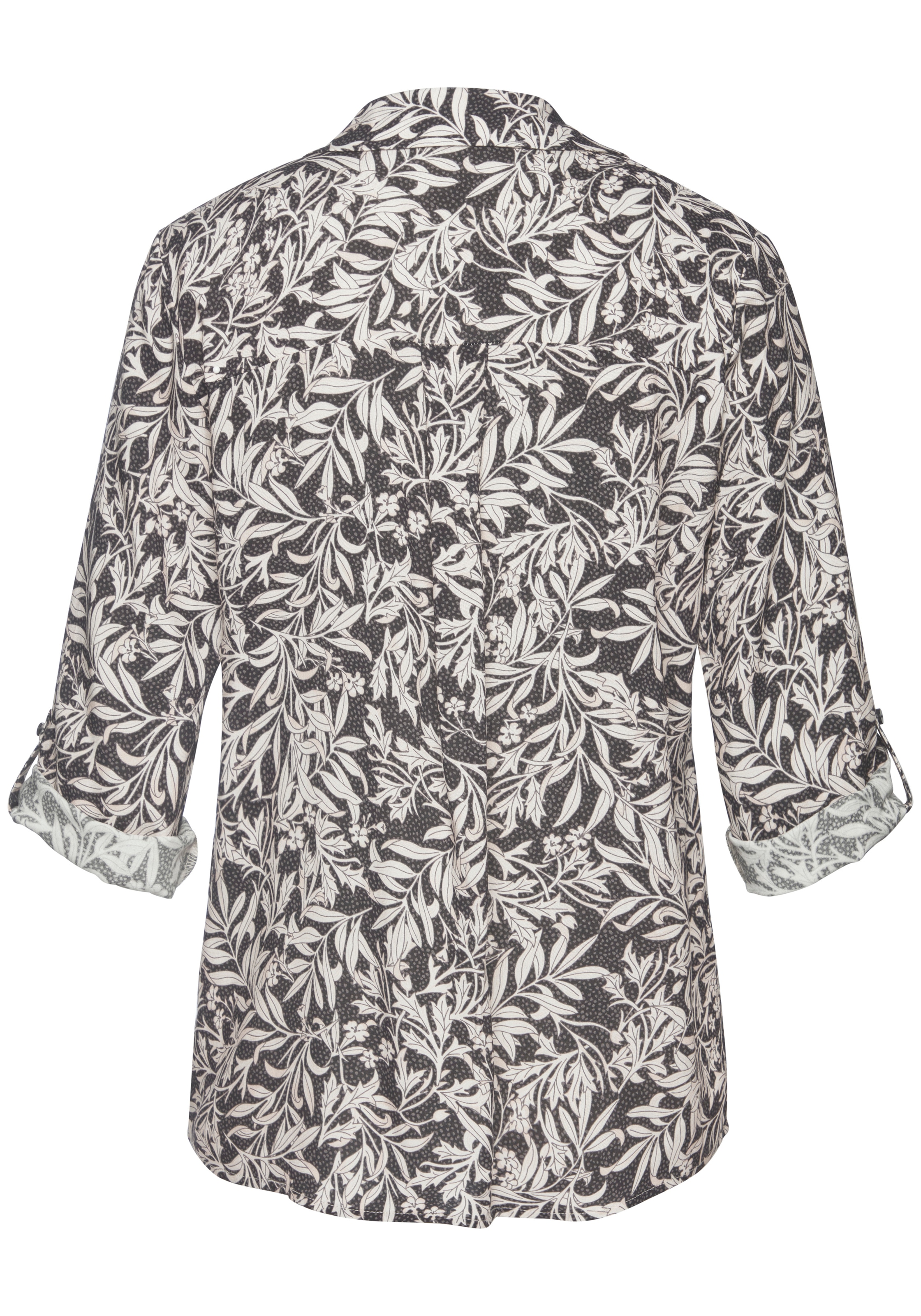 LASCANA Schlupfbluse »mit Blätterdruck und tiefem V-Ausschnitt aus weich fliessender Viskose« Bluse mit 3/4-Ärmeln, elegante Damenbluse, Bluse mit V-Ausschnitt