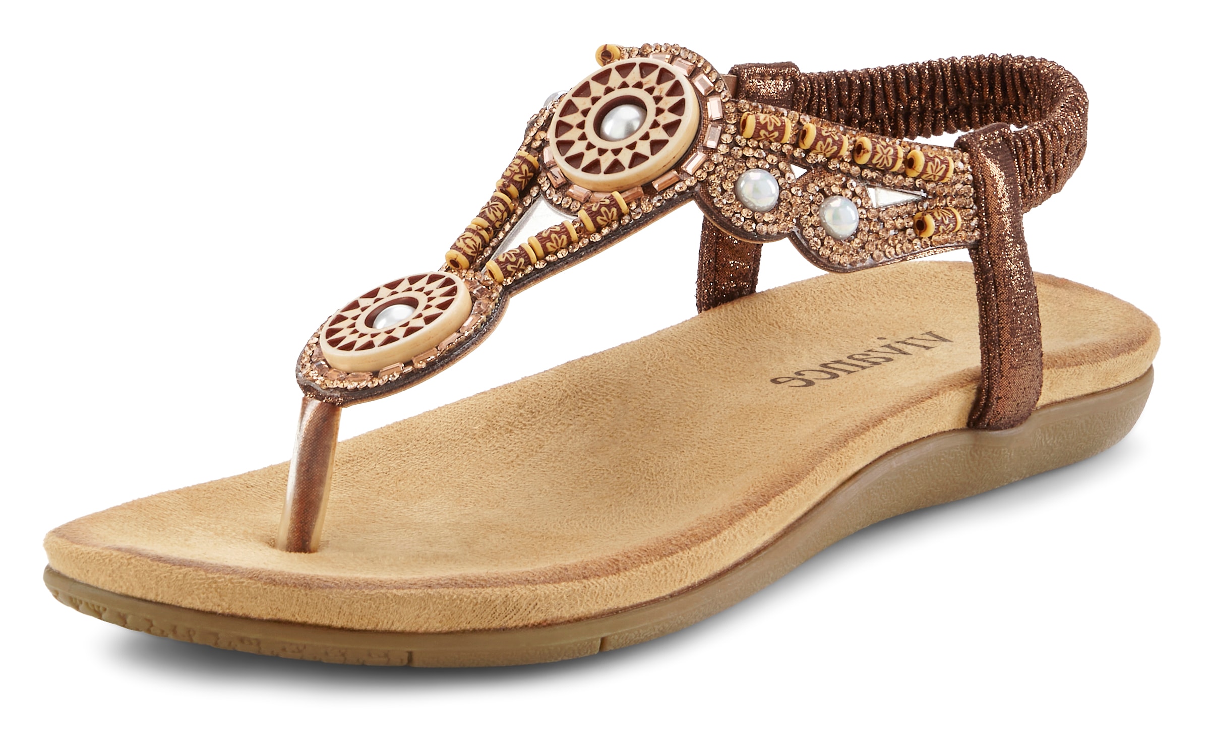 Vivance Séparateur d'orteils  Sandale, Sommerschuh, Pantolette mit Perlen und Steinchen VEGAN
