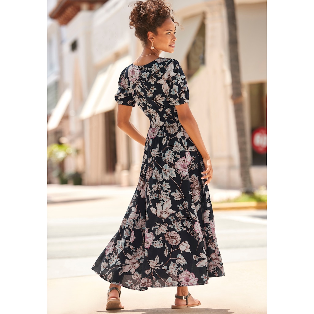 LASCANA Maxikleid, mit Blumendruck und leichten Puffärmeln, Sommerkleid, casual-elegant