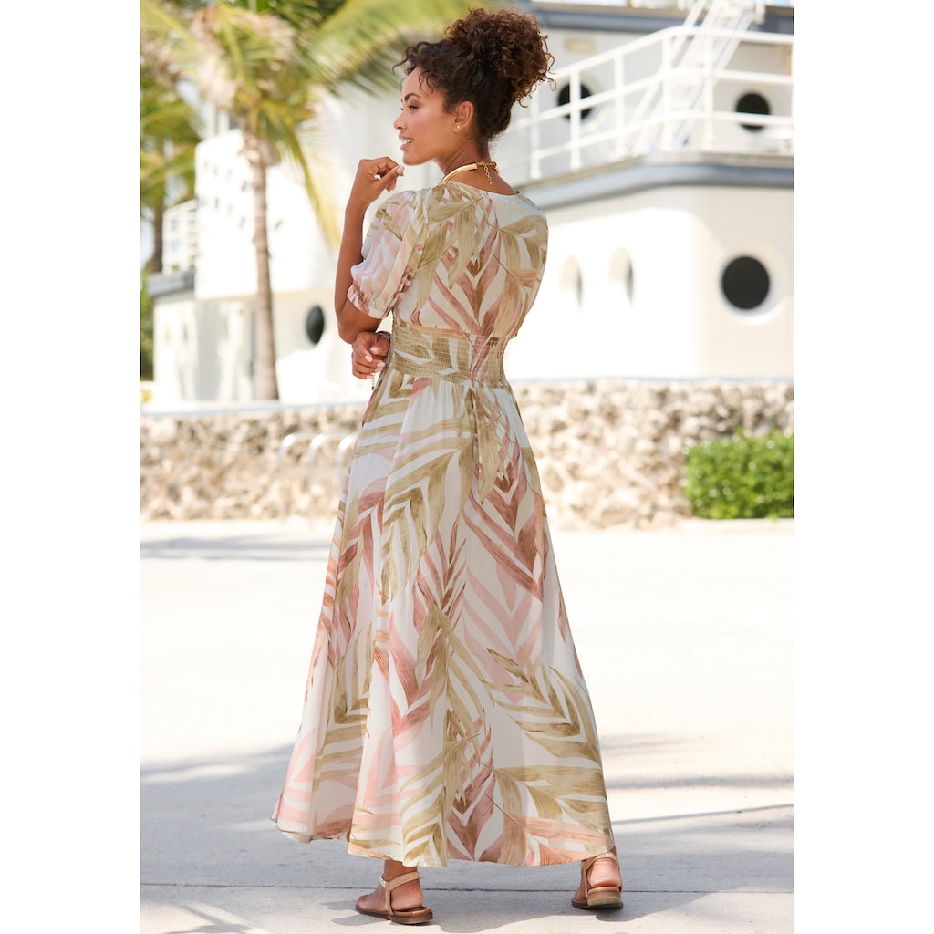 LASCANA Maxikleid, mit Alloverprint und gesmokter Taille, luftiges Sommerkleid