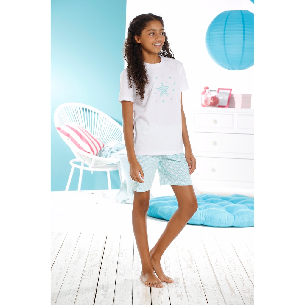 petite fleur Pyjama, (Set, 4 tlg., 2 Stück), mit tollem Sternendruck