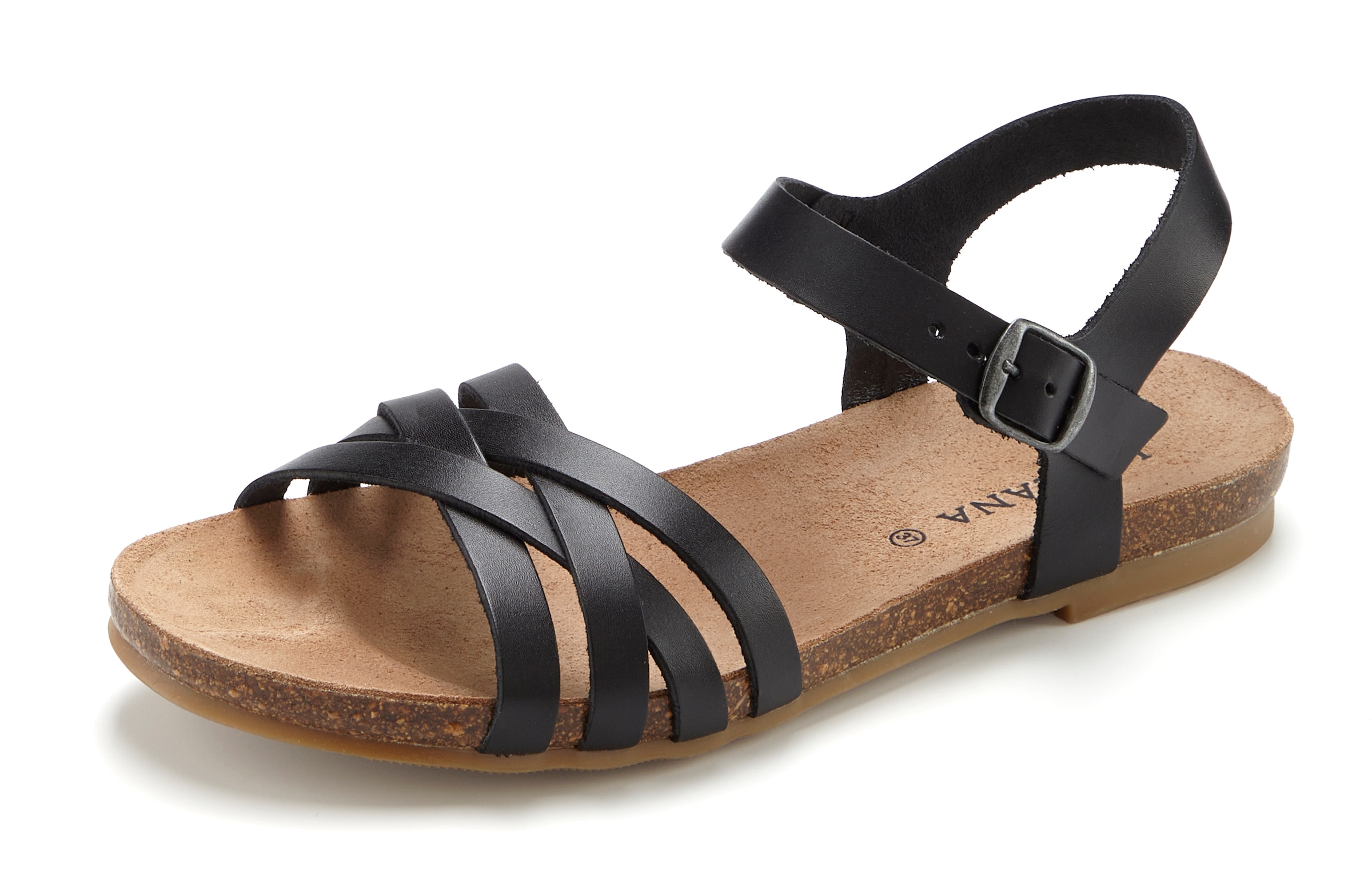 LASCANA Sandale »Sandalette, Sommerschuh, offener Schuh,«  aus Leder mit Korkfussbett