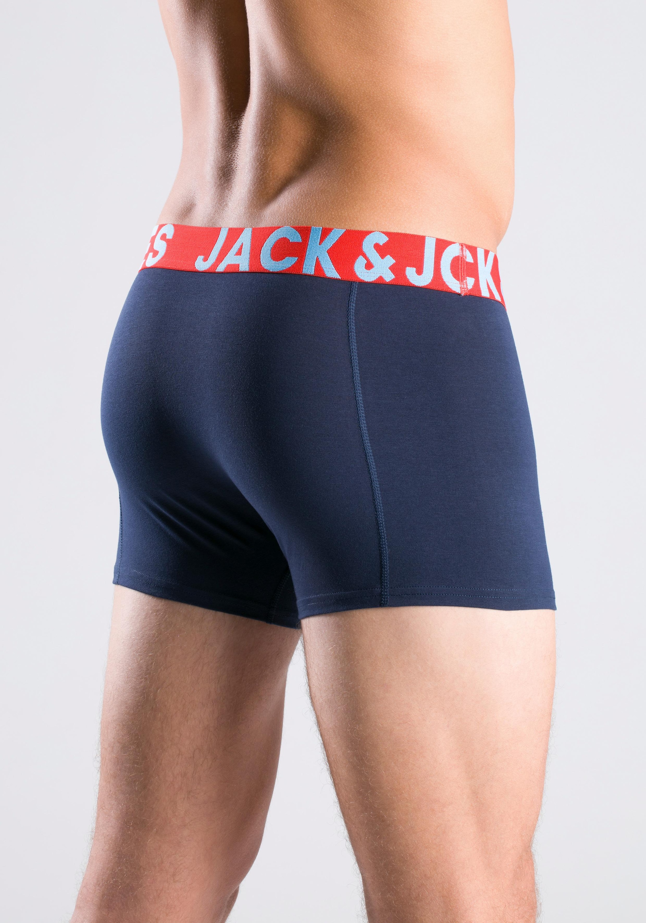 Jack & Jones Boxer »JACCRAZY im Dreierpack mit kontrastfarbenem Bund und Stretchkomfort«, 3 cuis unifarben mit Farbeinsatz, modisch, eng anliegend, Baumwollmischung