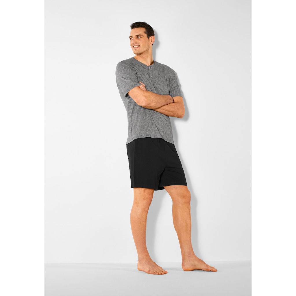 s.Oliver Pyjama, (2 tlg., 1 Stück), Schlafanzug in Melange-Optik mit Knopfleiste