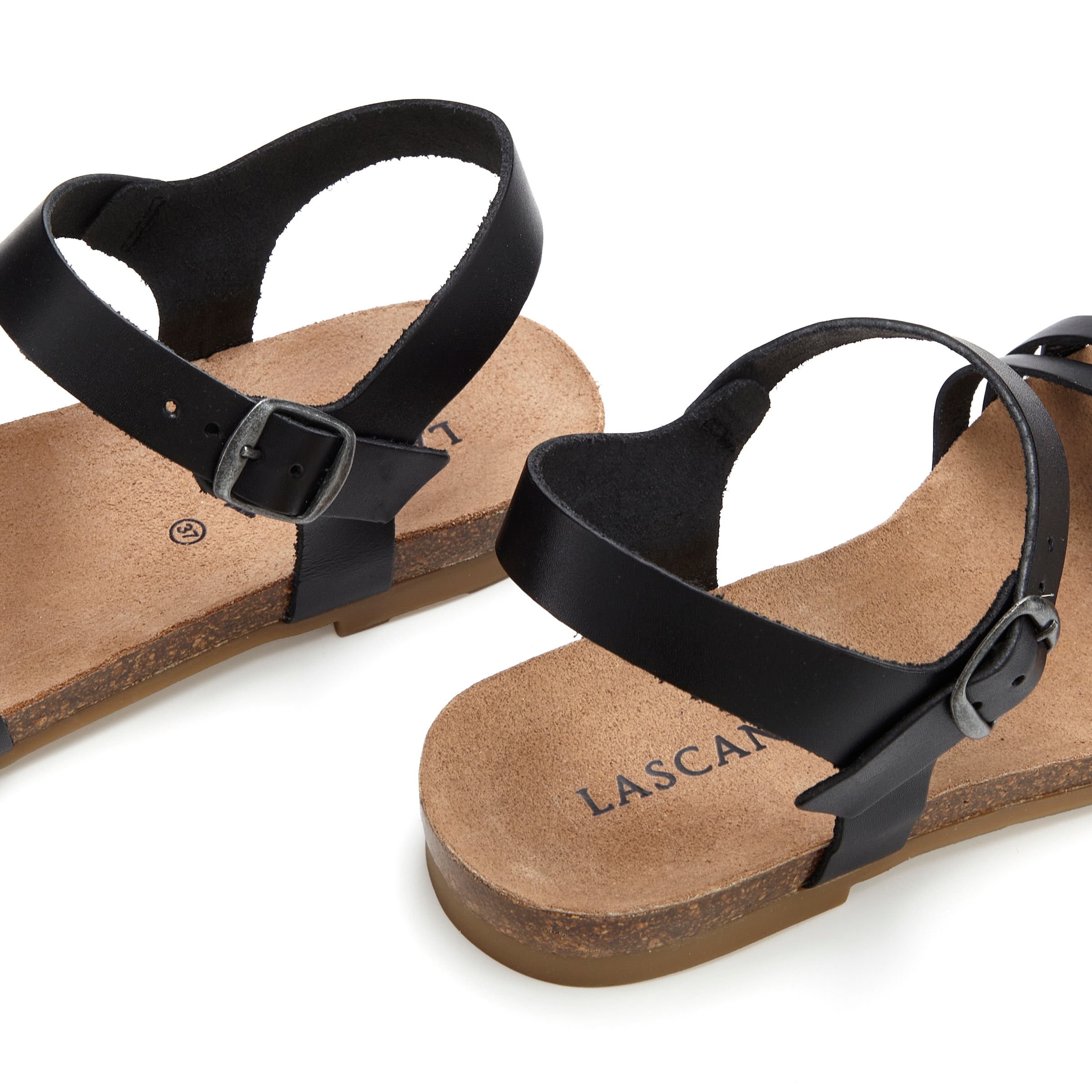 LASCANA Sandale »Sandalette, Sommerschuh, offener Schuh,«  aus Leder mit Korkfussbett