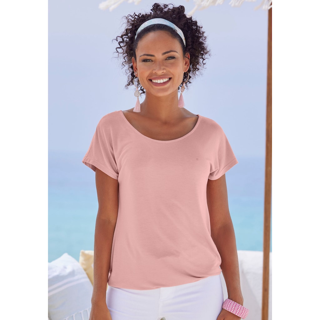 Vivance Kurzarmshirt »mit Häkelspitze am Rücken«, (2er-Pack), aus weichem Viskose-Stretch