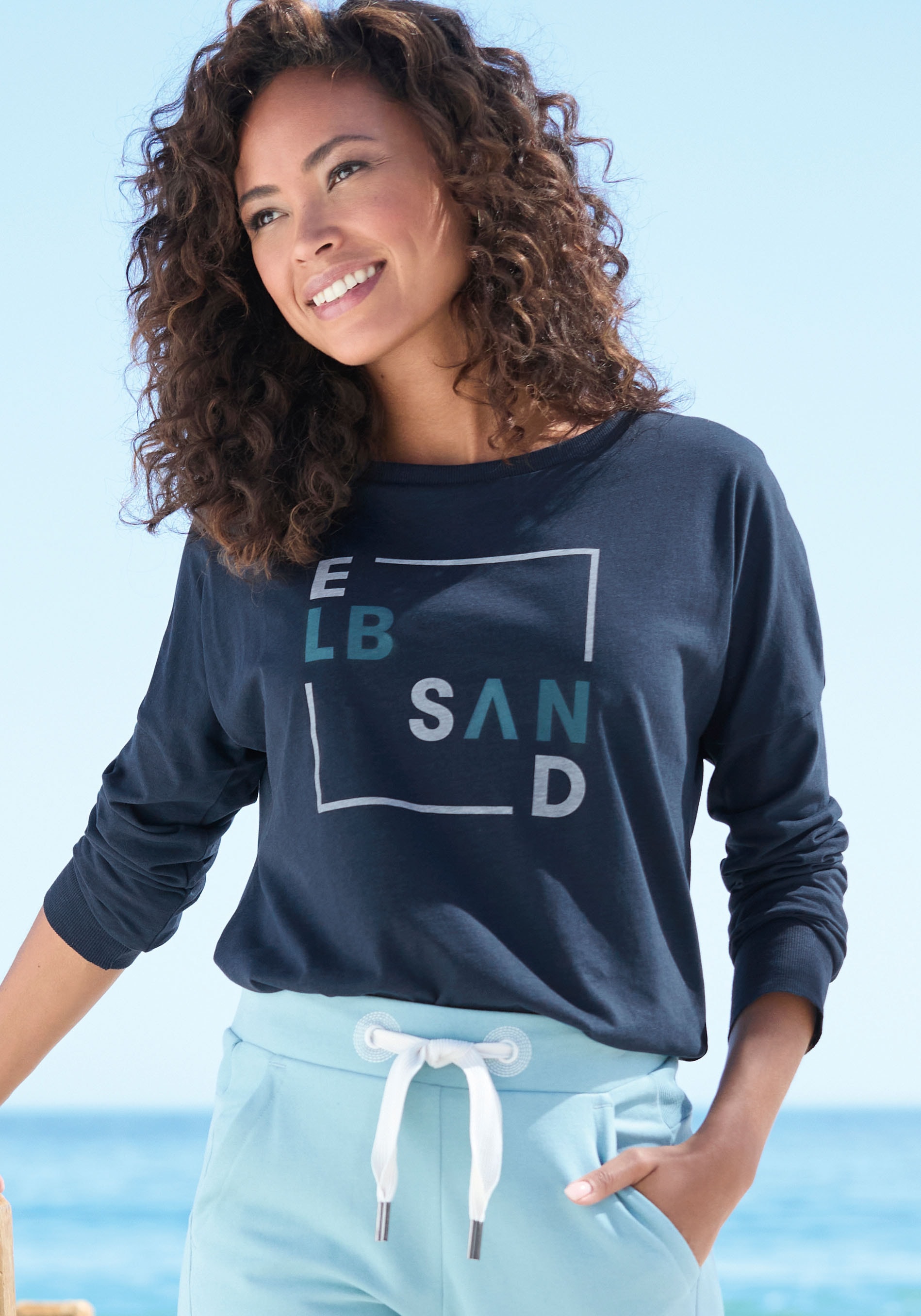 Elbsand Langarmshirt mit Frontdruck, Longsleeve, lockerer Schnitt