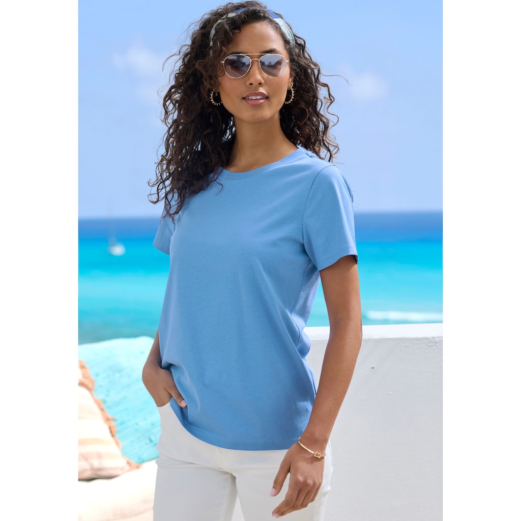 Beachtime T-Shirt »mit modischem Schlitz am Saum«, (3er-Pack), aus hochwertiger Baumwoll-Qualität