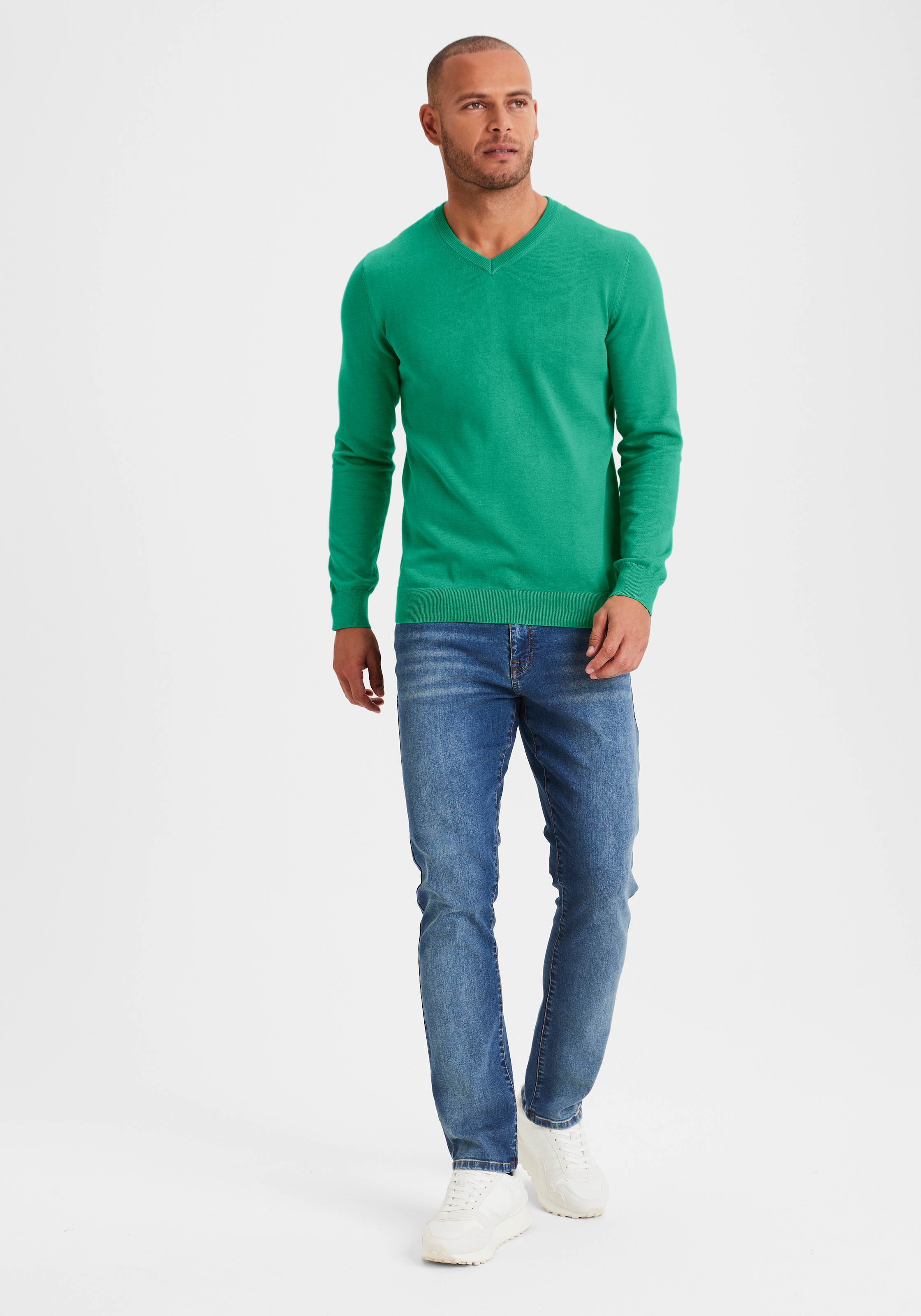 H.I.S Strickpullover , mit V-Ausschnitt, Pullover aus Feinstrick, Baumwollmischung
