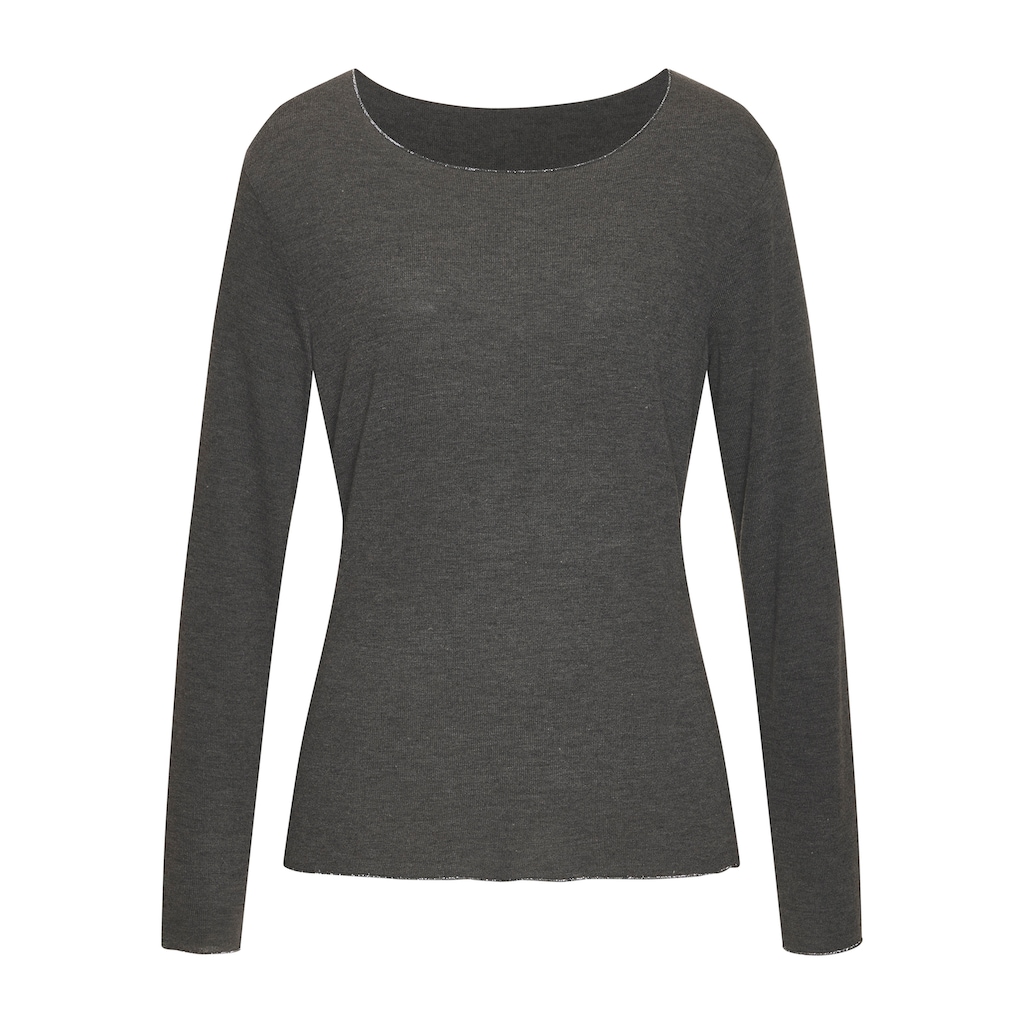 LASCANA Langarmshirt »mit feiner Glitzereinfassung«, aus weichem Viskose-Feinstrick