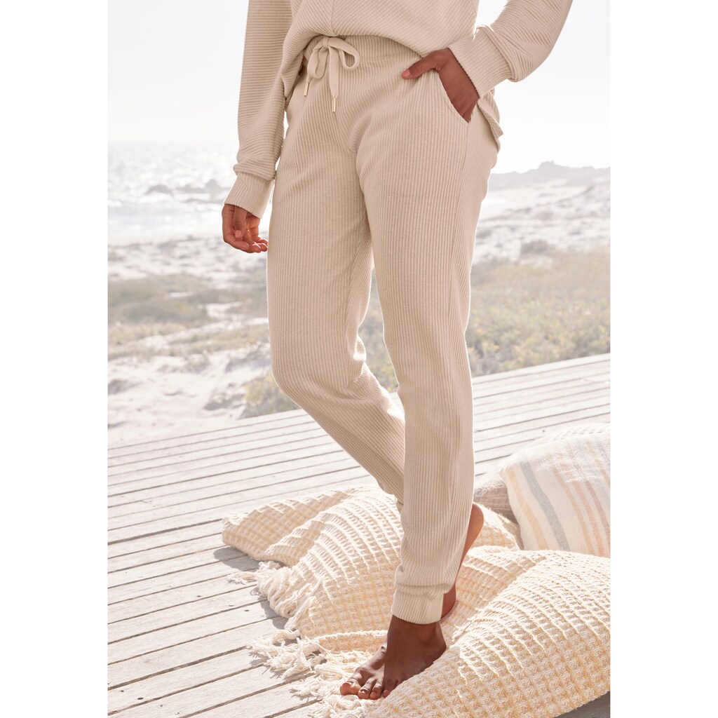 s.Oliver Relaxhose, Sweathose aus Ripp-Qualität mit Einrifftaschen, Loungewear