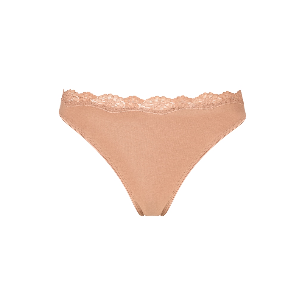 LASCANA String, (3er-Pack), aus elastischer Baumwolle mit zarter Spitze