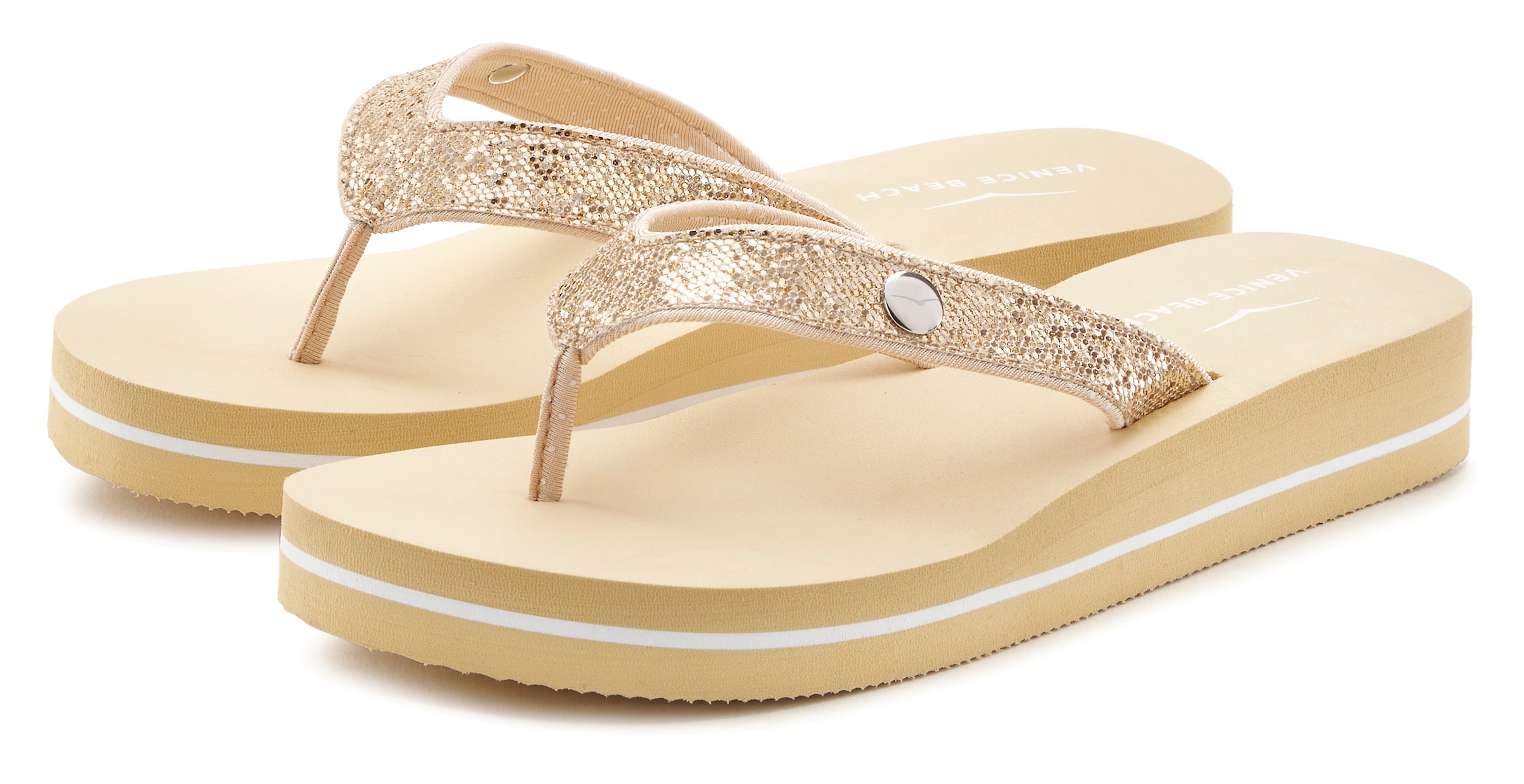 Venice Beach Badezehentrenner »Sandale, Pantolette« Zehentrenner, Badeschuh ultraleicht mit Glitzerband VEGAN