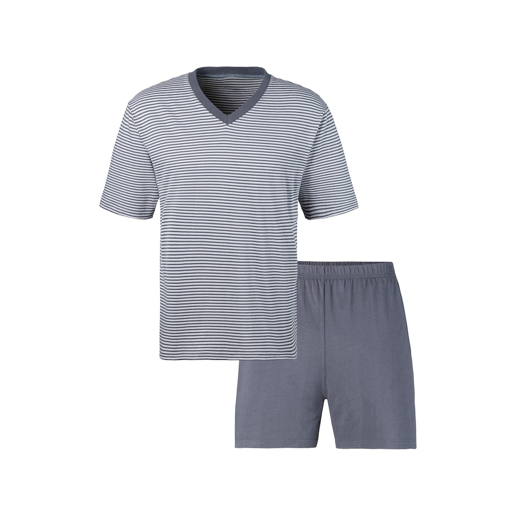 le jogger® Pyjama, (Packung, 4 tlg., 2 Stück), Schlafanzug mit garngefärbtem Streifen
