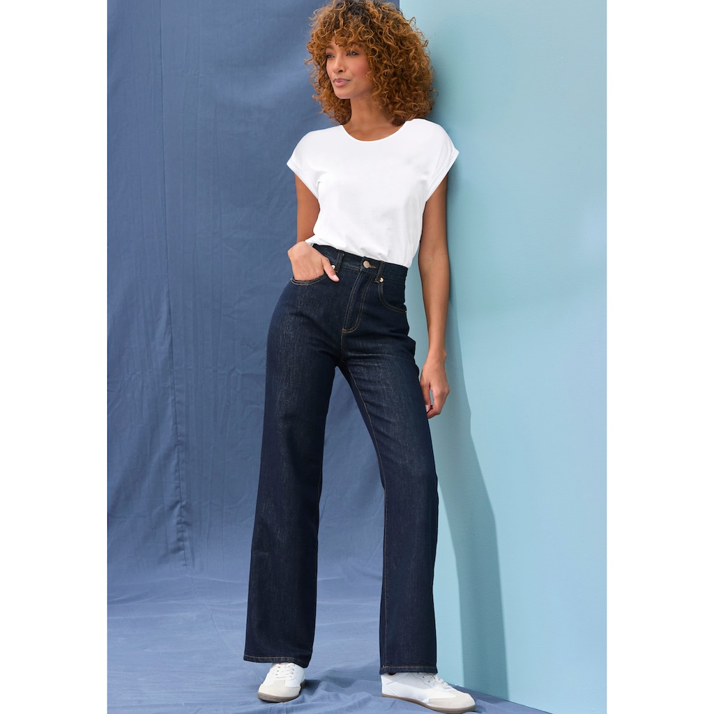 LASCANA Kurzarmshirt, mit Rundhalsausschnitt, Jerseyware, Ärmelaufschlag, Basic