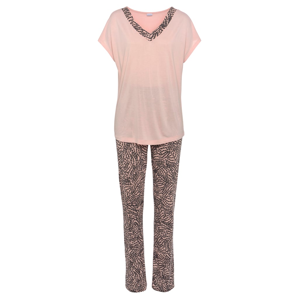 LASCANA Pyjama, (Set, 2 tlg.), mit gemusterten Details