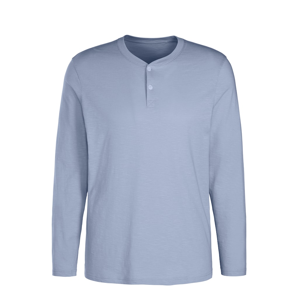 H.I.S Langarmshirt, (Packung, 2 tlg.), Shirt mit Knopfleiste aus aus strukturierter Baumwoll-Qualität