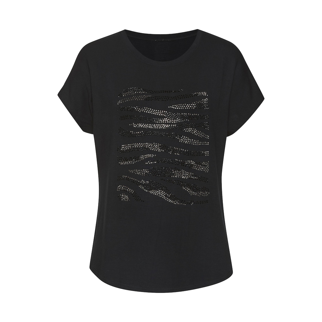 LASCANA Rundhalsshirt »mit Strass-Dessin«, aus hochwertiger French Terry-Qualität aus Viskose