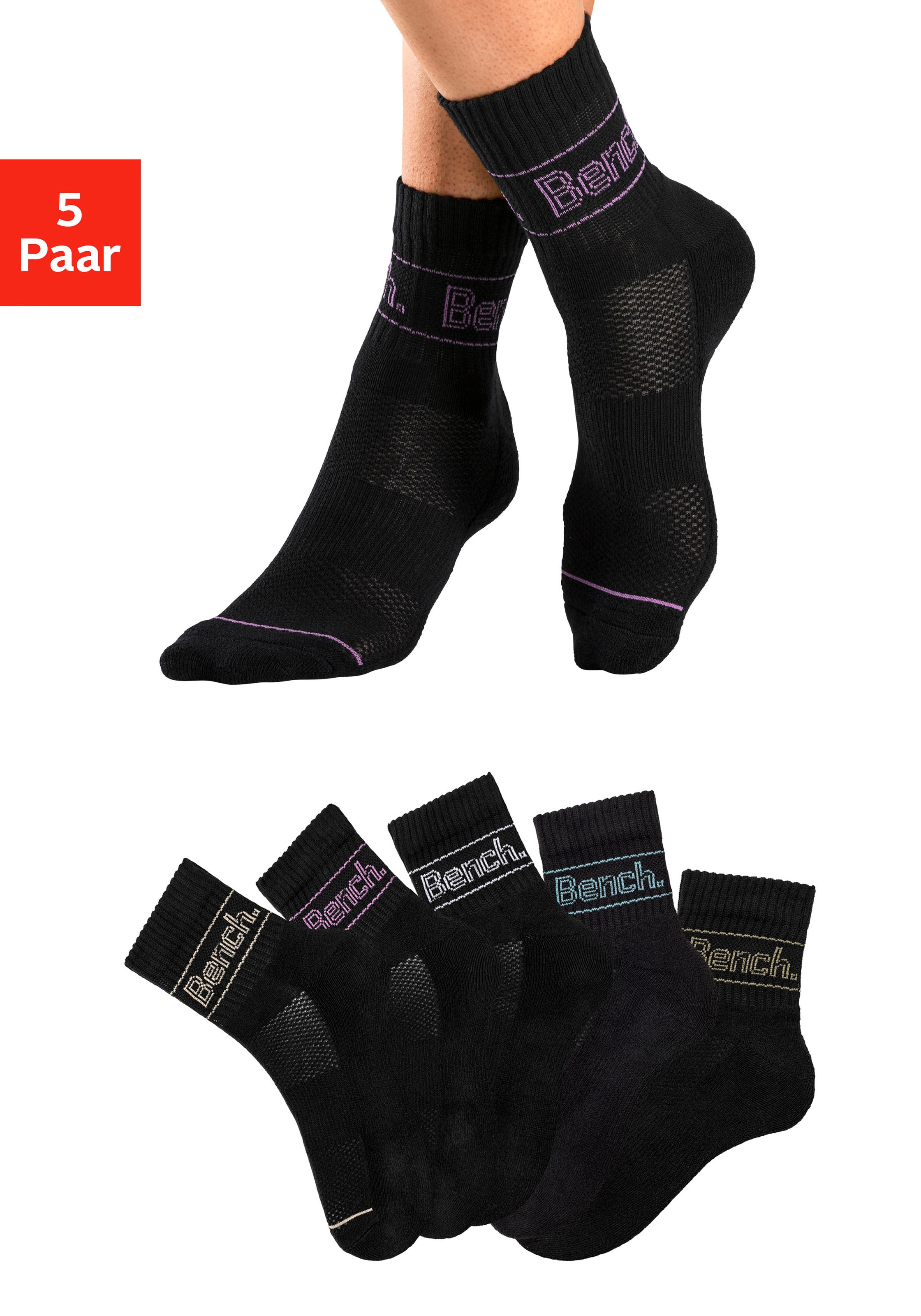 Bench. Tennissocken Packung, 5 Stk. tlg. mit atmungsaktiver Pikee Lüftungsstruktur