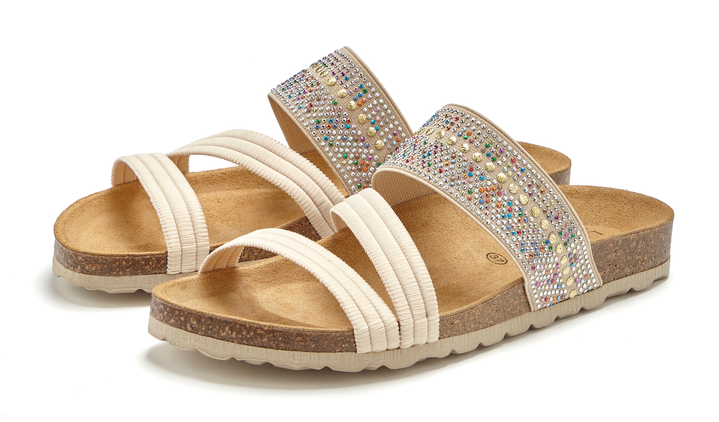 LASCANA Pantolette »Mule, Sandale, offener Schuh, Sommerschuh,«  mit Komfortkorkfussbett aus Leder und elastischen Riemen