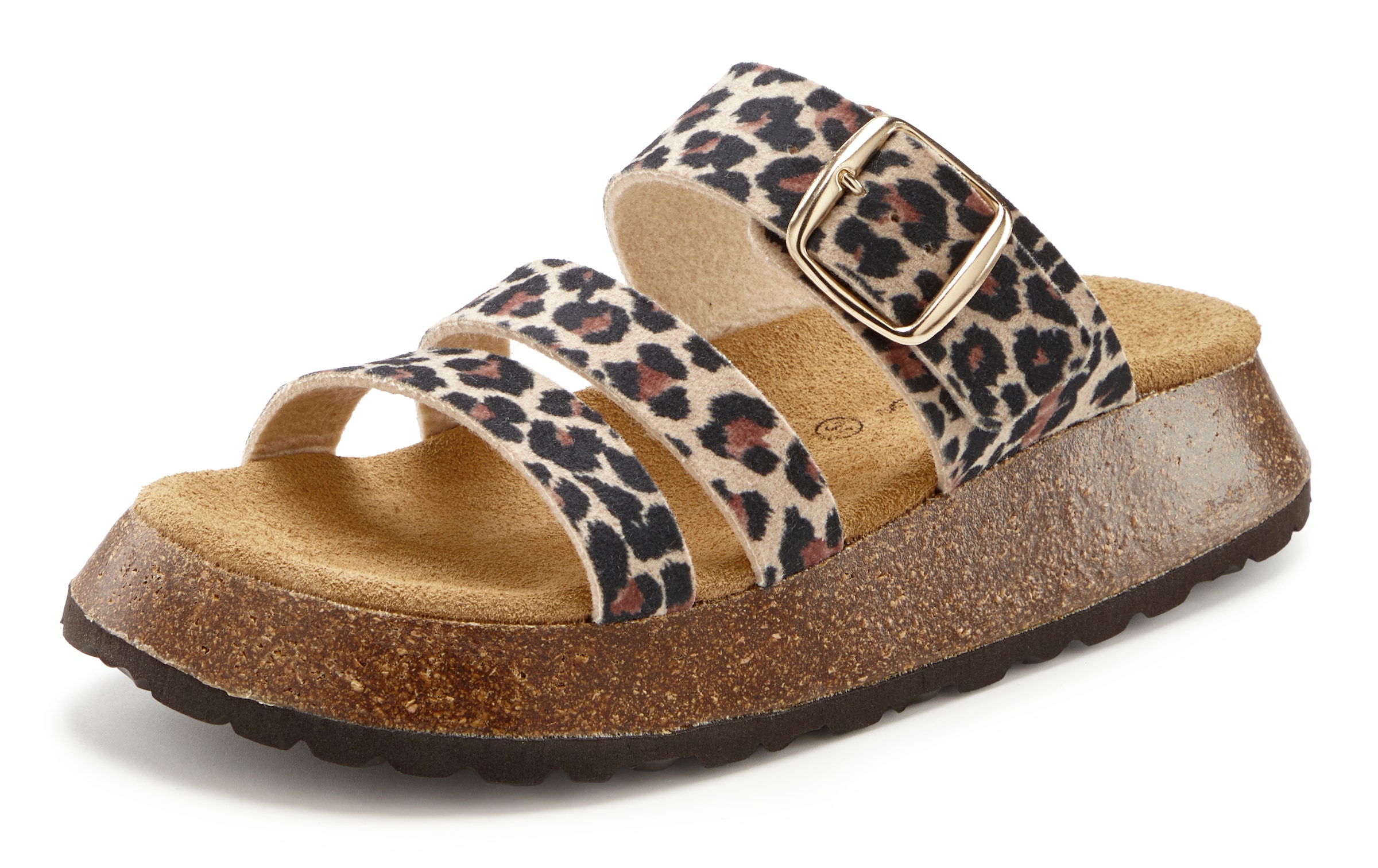 French Connection Pantolette, Mule, Sandale, offener Schuh aus Leder mit Korkfussbett