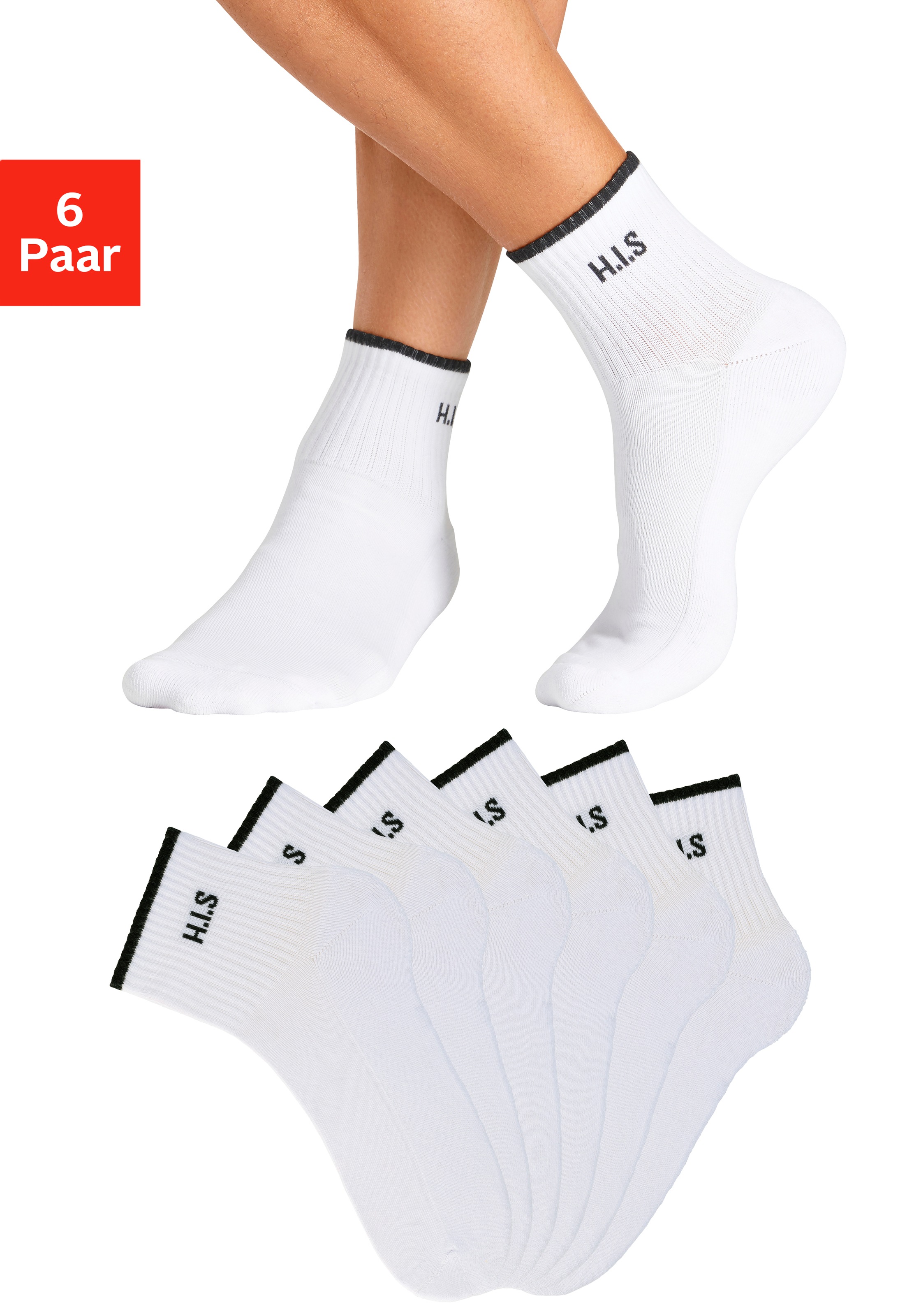 H.I.S Sportsocken Packung, 6 Paar tlg. Kurzsocken mit Frottee & verstärkten Belastungszonen