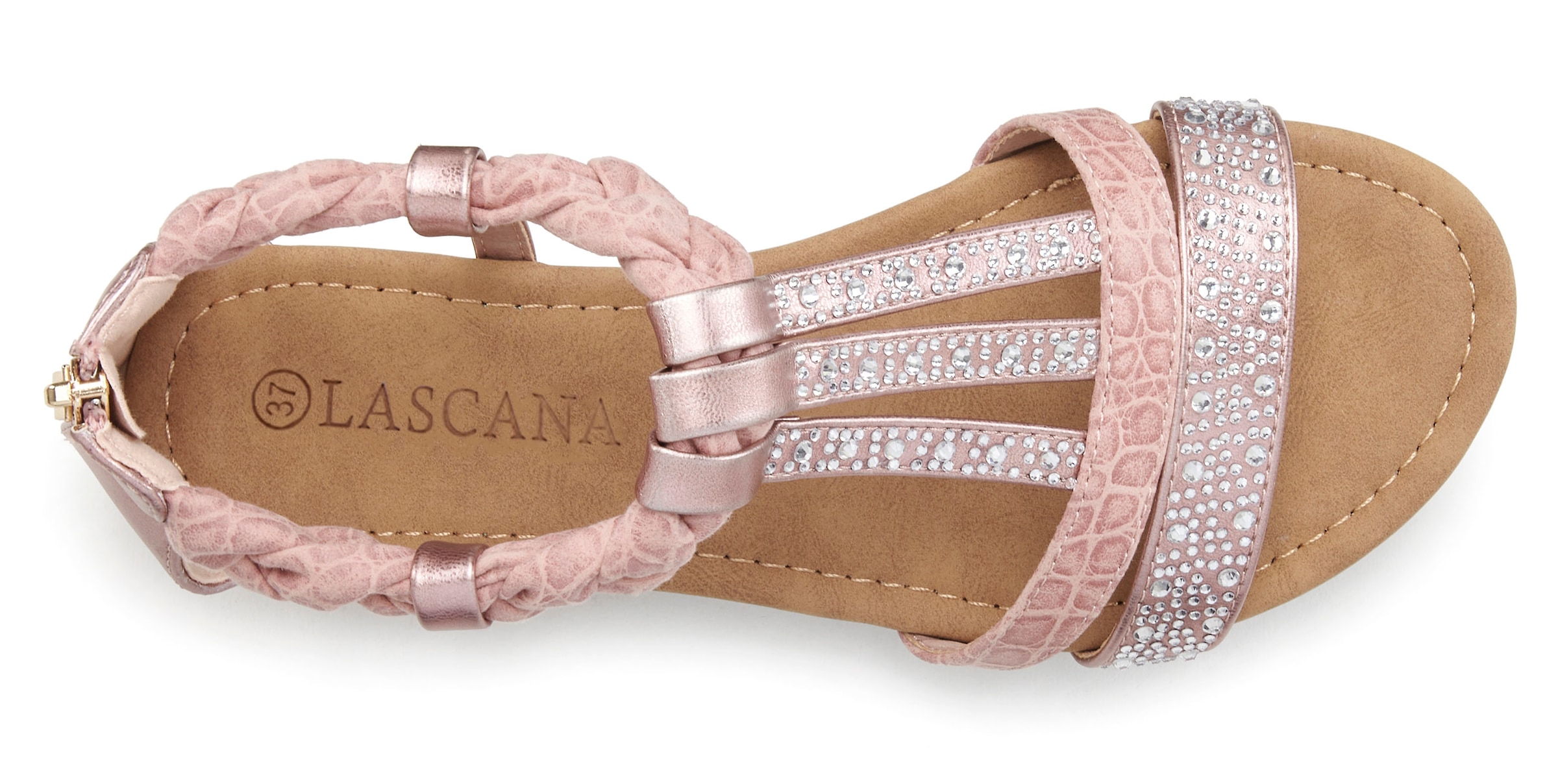 LASCANA Sandale »Sommerschuh«, mit Glitzersteinen, kleiner Keilabsatz, Sandalette, Sommerschuh VEGAN
