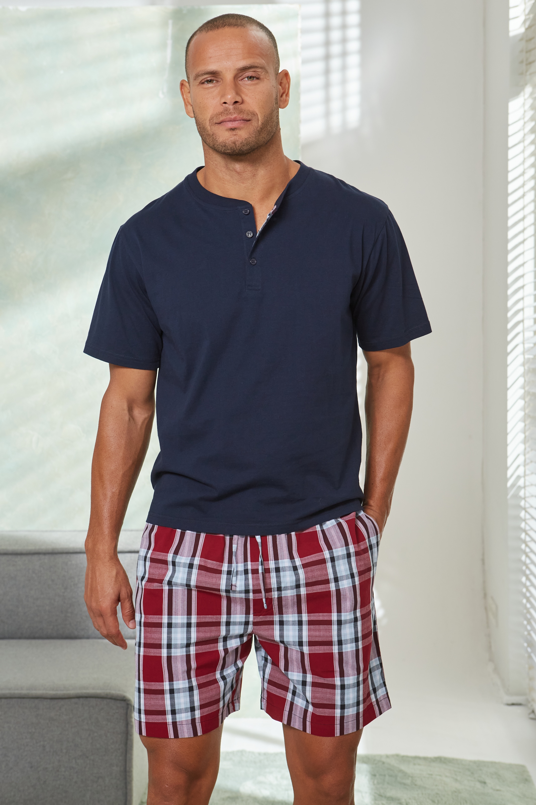 H.I.S Pyjama 1 Stück, 2 tlg. Schlafanzug mit Webshorts