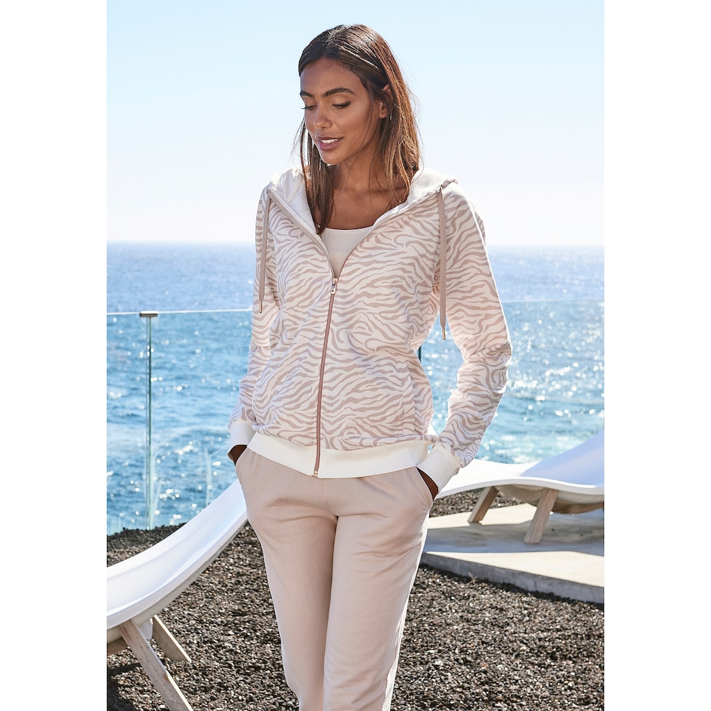 LASCANA Kapuzensweatjacke, Sweatshirtjacke mit Details in Roségoldfarben, Loungewear