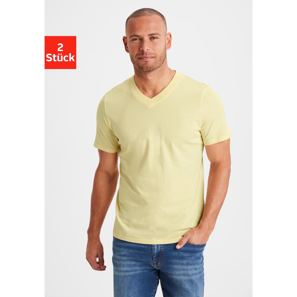 KangaROOS T-Shirt »Regular Fit,«, (2er-Pack), Freizeitshirt mit Kurzarm, V-Ausschnitt aus reine Baumwolle