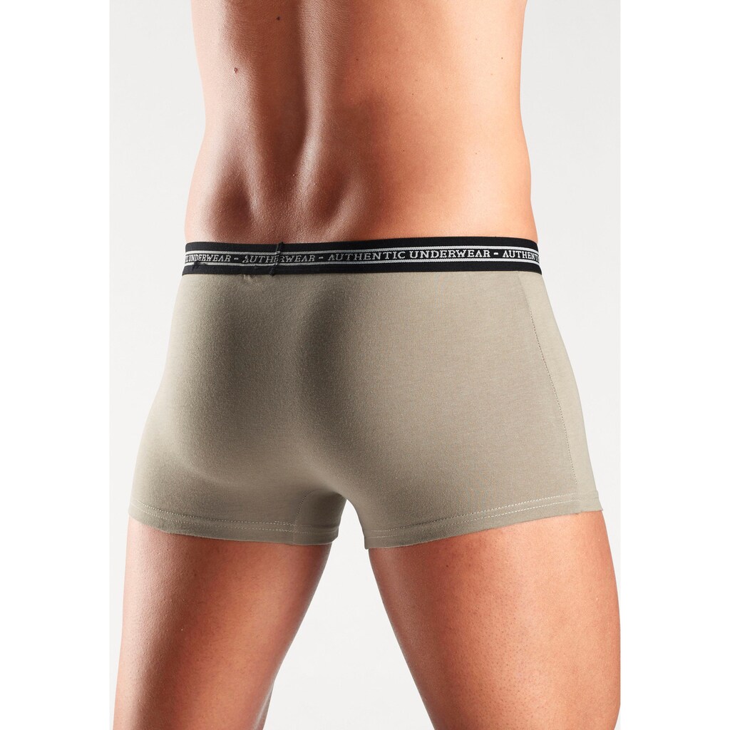 AUTHENTIC UNDERWEAR Boxer »Boxershorts für Herren«, (Packung, 4 St.), schwarzer Webbund mit Logoschriftzug