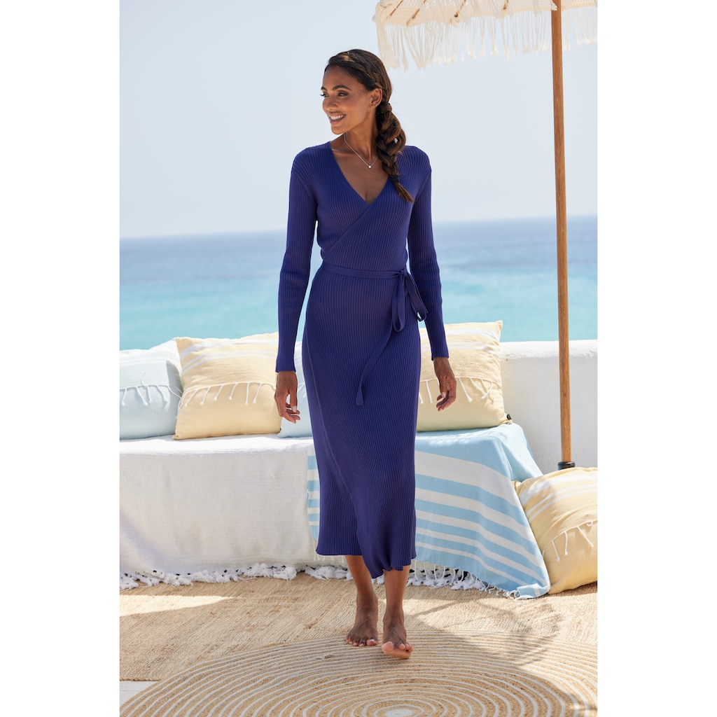 LASCANA Strickkleid, Loungekleid zum wickeln mit Taillengürtel, Loungewear