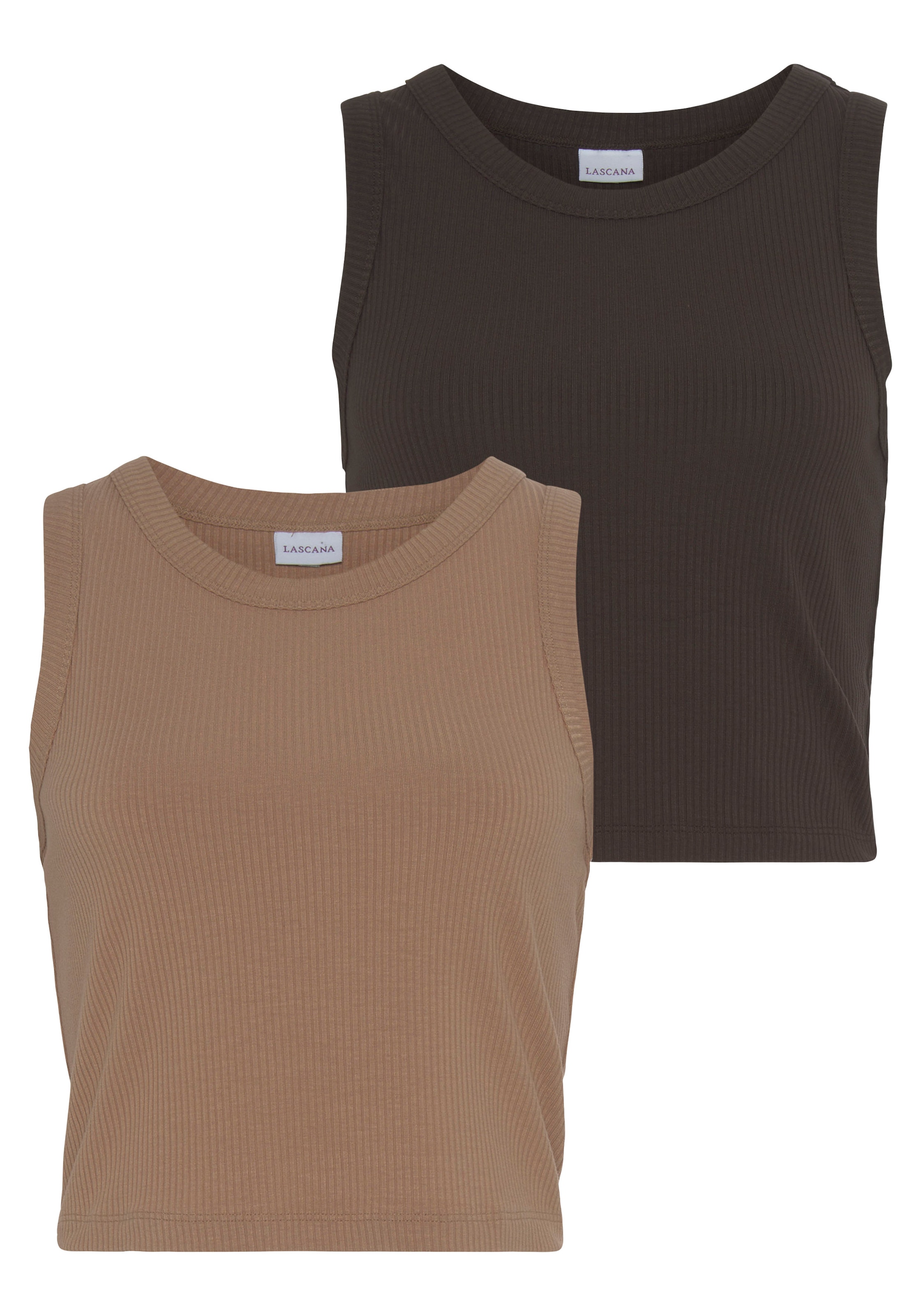 LASCANA Crop-Top 2er-Pack, aus weicher Rippware, sommerliche Basic Tops