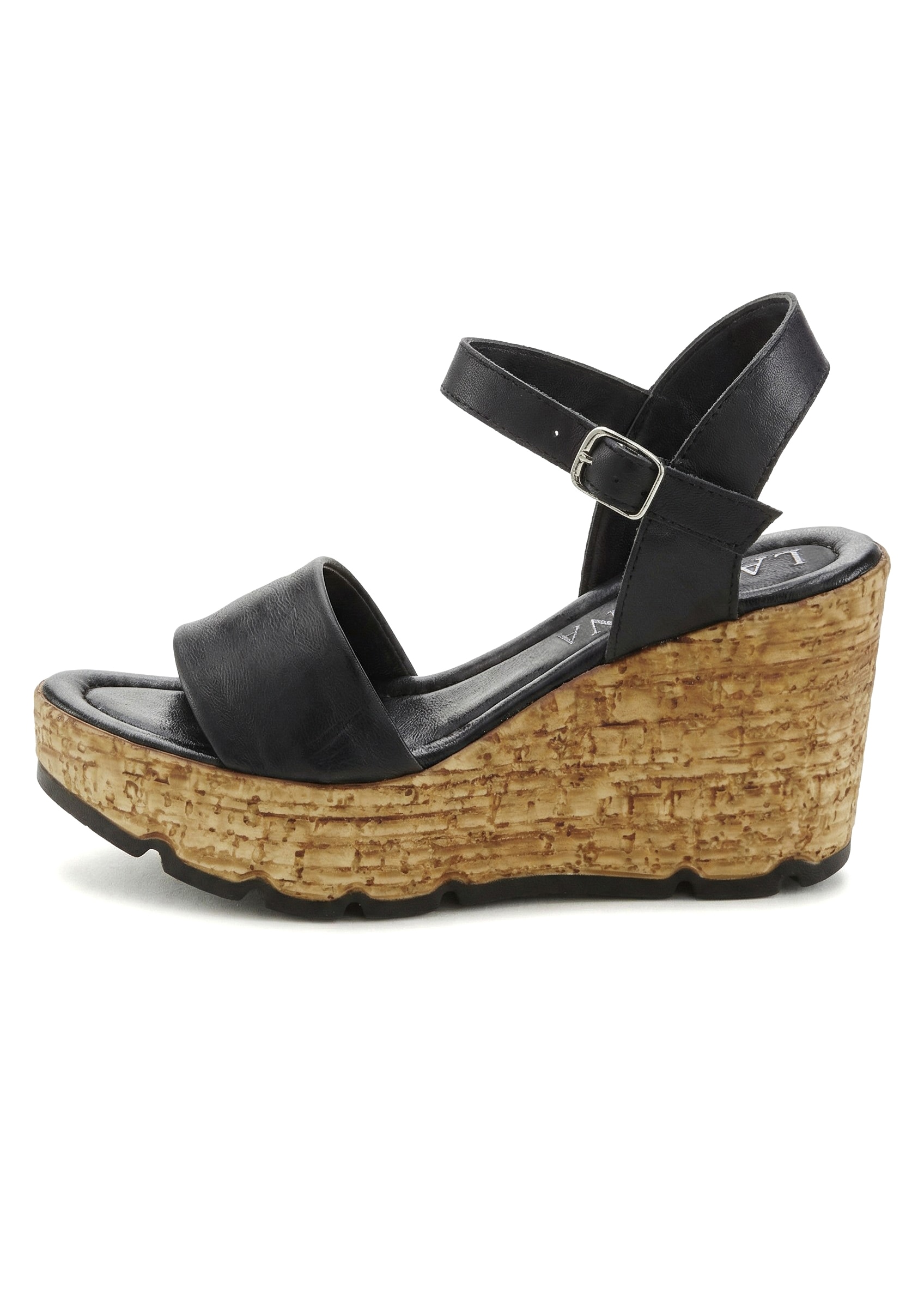LASCANA Sandales »Sommerschuh, offener Schuh, Sandale, Keilsandalette,«  NEU aus Leder mit Keilabsatz