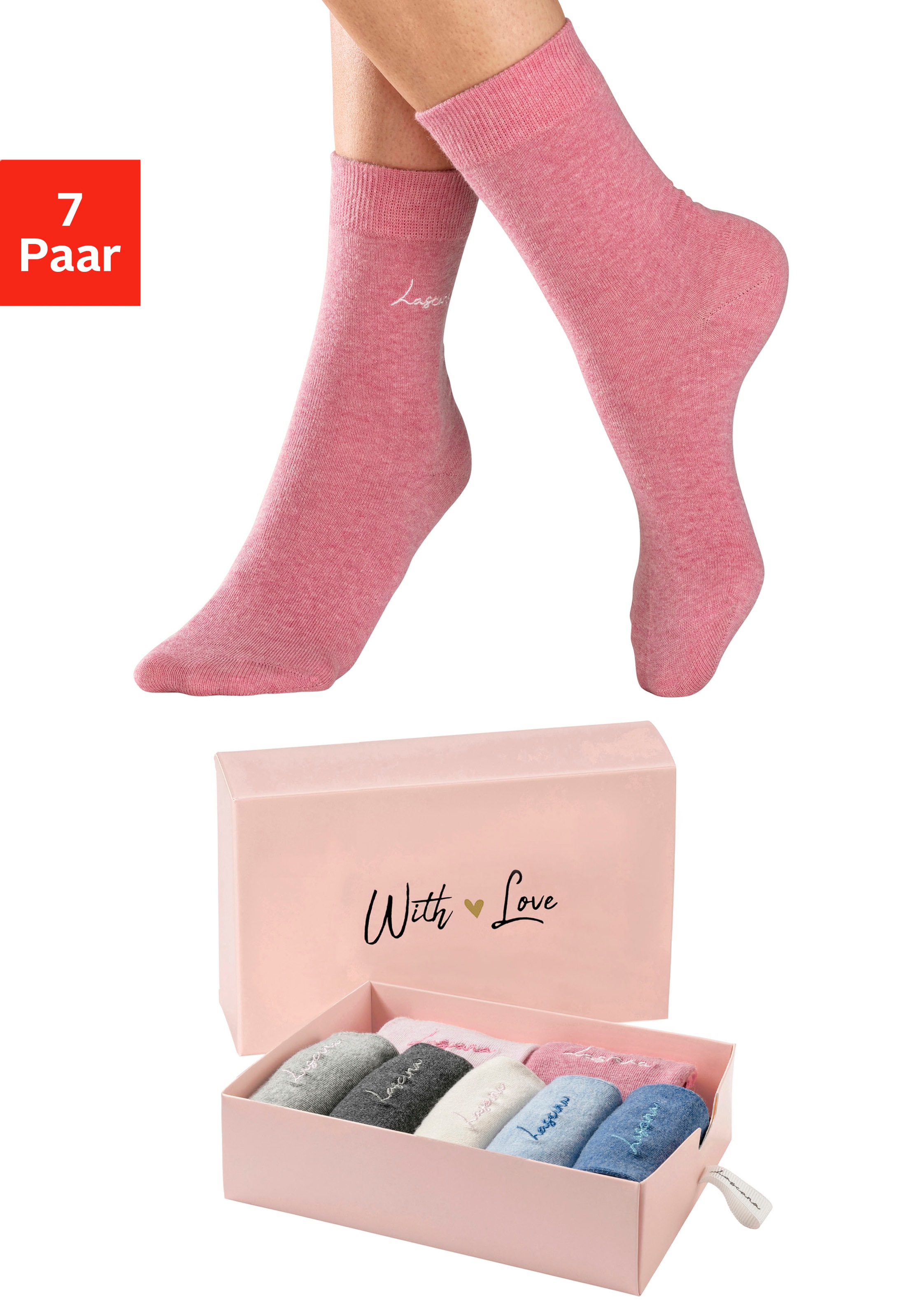 LASCANA Basicsocken Box, 7 Stk. tlg. mit hochwertiger Logo Stickerei