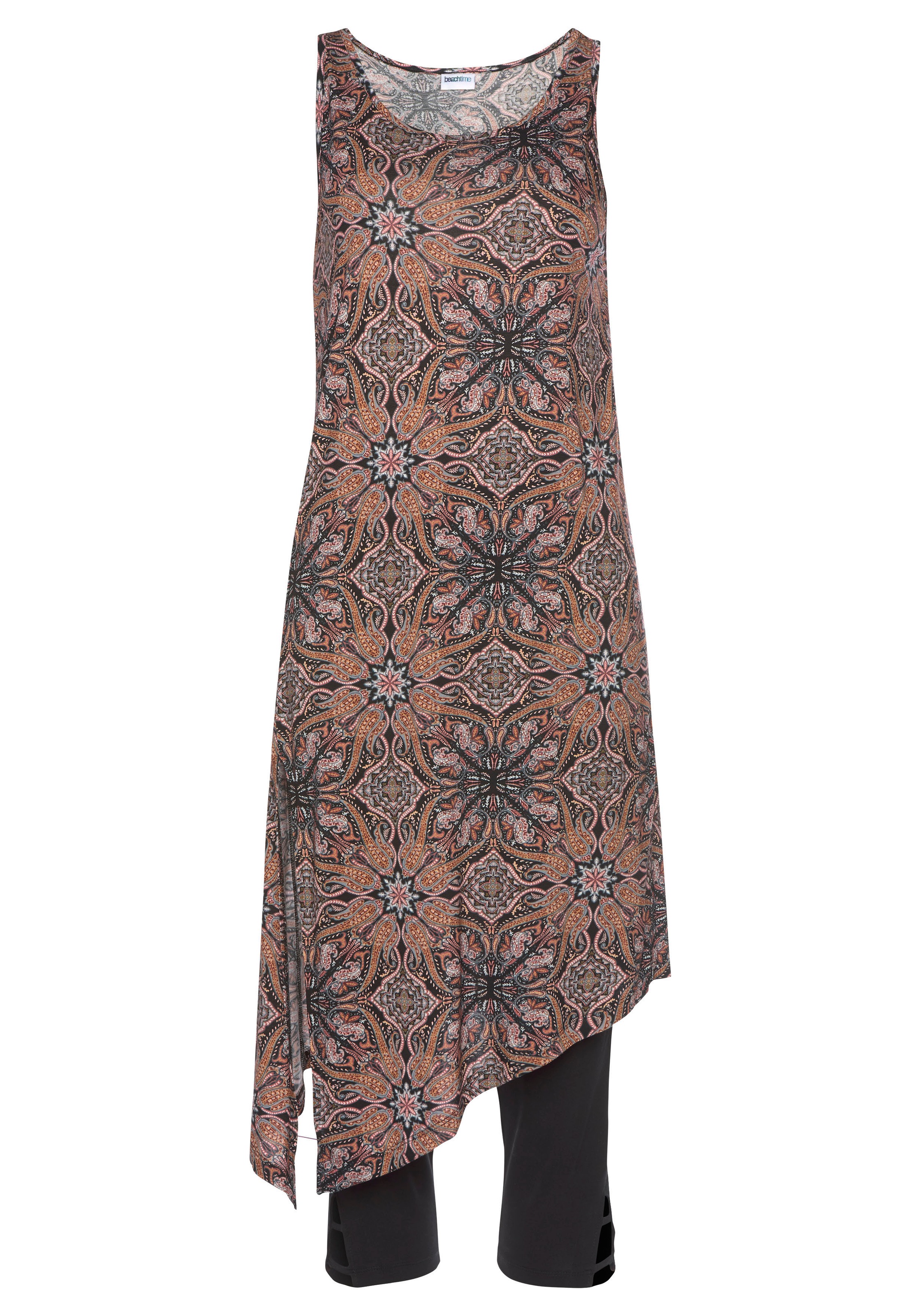 Beachtime Longtop Set, mit Leggings, mit Alloverprint und Schlitz, Sommerkleid, Strandkleid