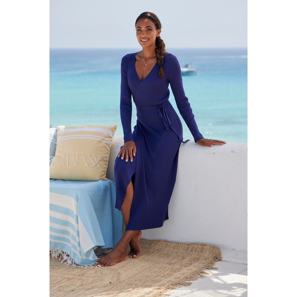 LASCANA Strickkleid, Loungekleid zum wickeln mit Taillengürtel, Loungewear