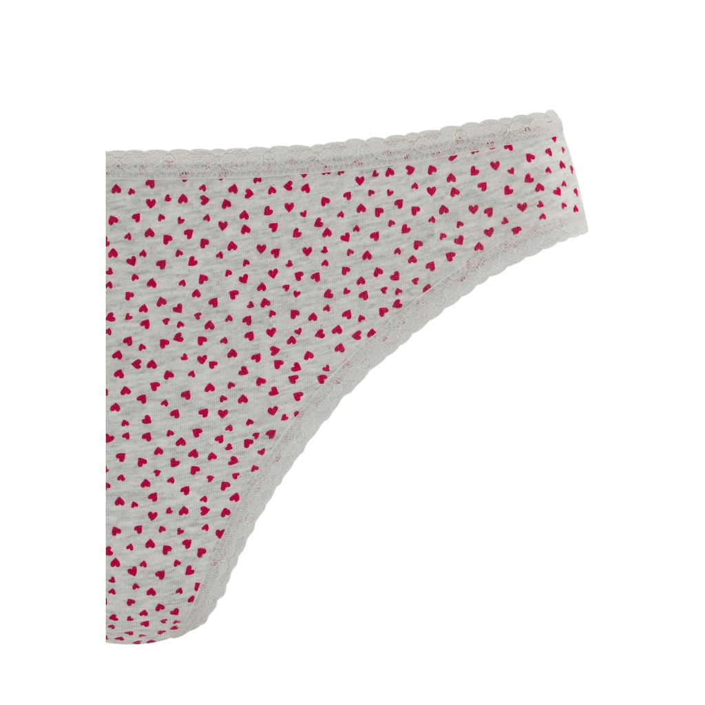 LASCANA String, (5er-Pack), mit süssen Herzchen-Prints und aus elastischer Baumwoll-Qualität