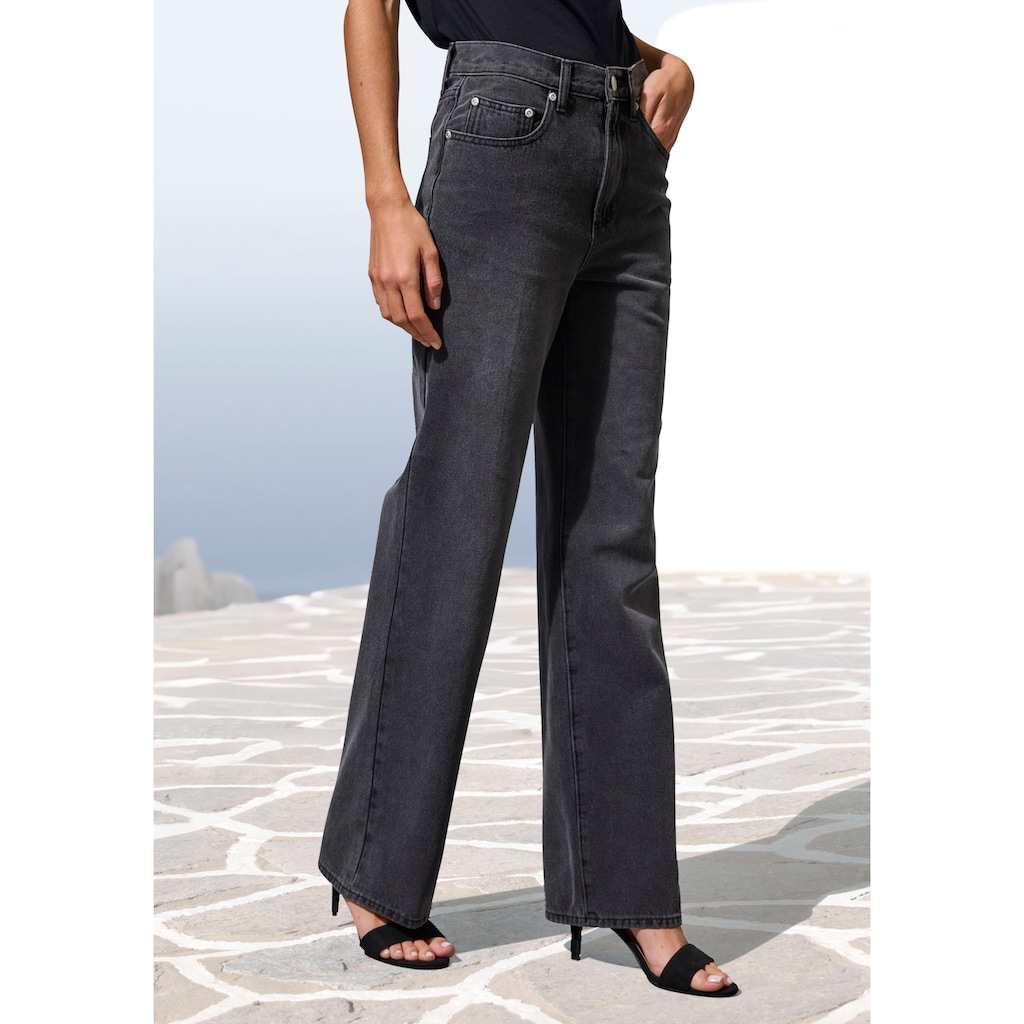 LASCANA Weite Jeans, mit hohem Bund und 5-Pocket-Style, Wide-Leg Jeans